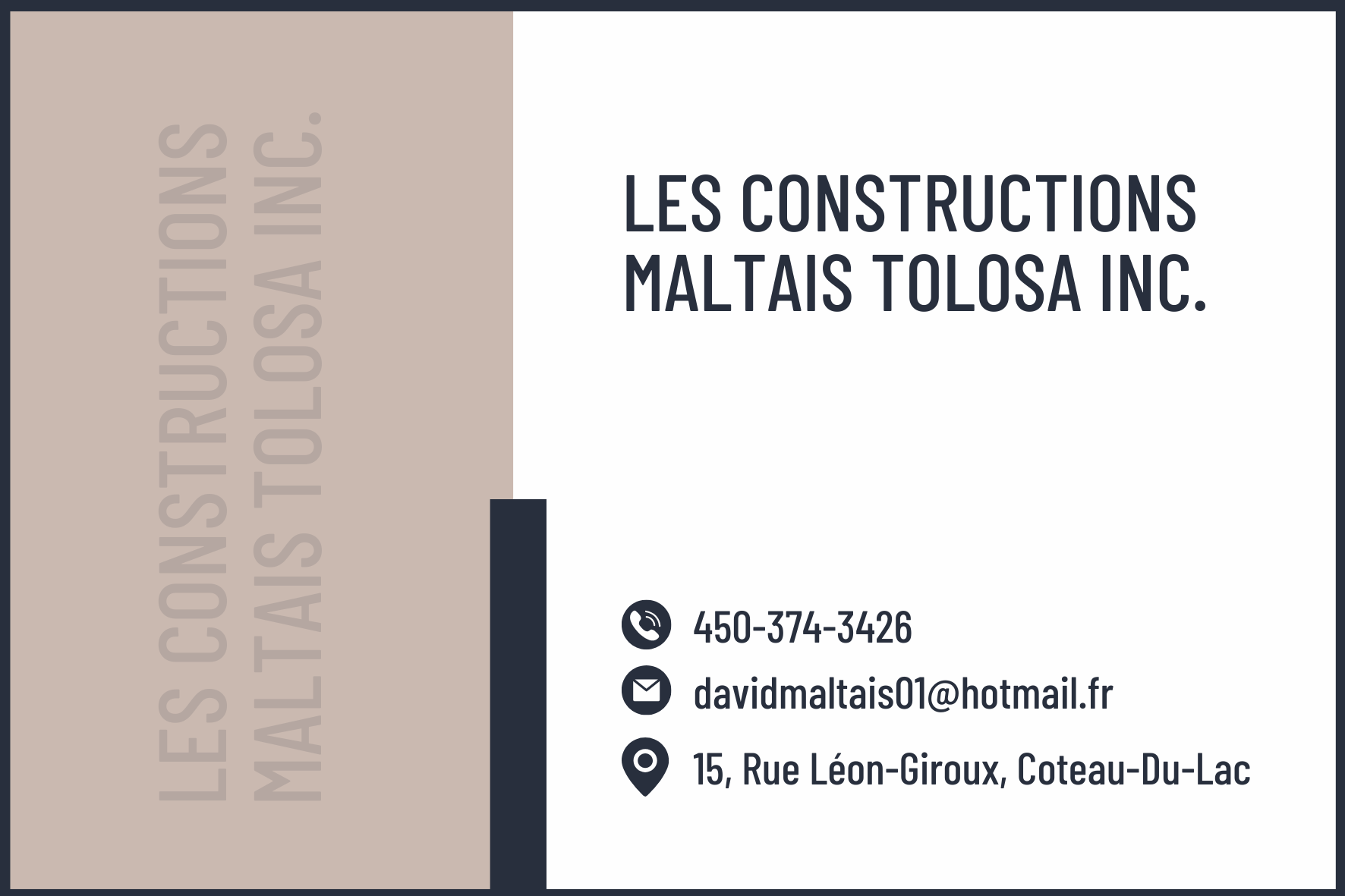 Carte de visite recto de LES CONSTRUCTIONS MALTAIS TOLOSA INC
