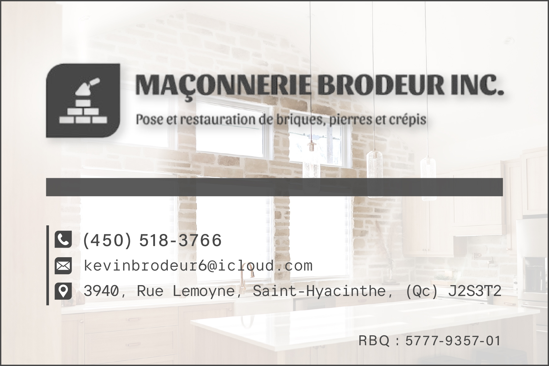 Carte de visite recto de MAÇONNERIE BRODEUR INC