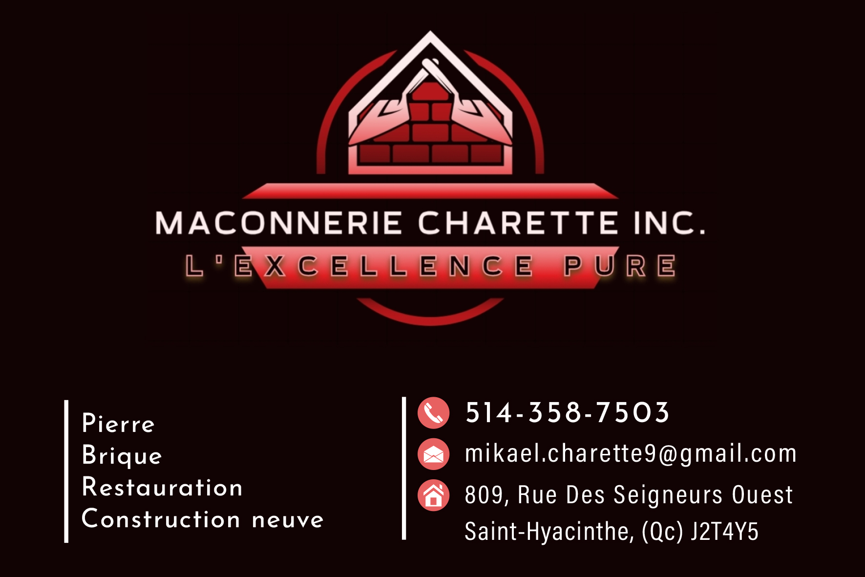 Carte de visite recto de MAÇONNERIE CHARETTE INC