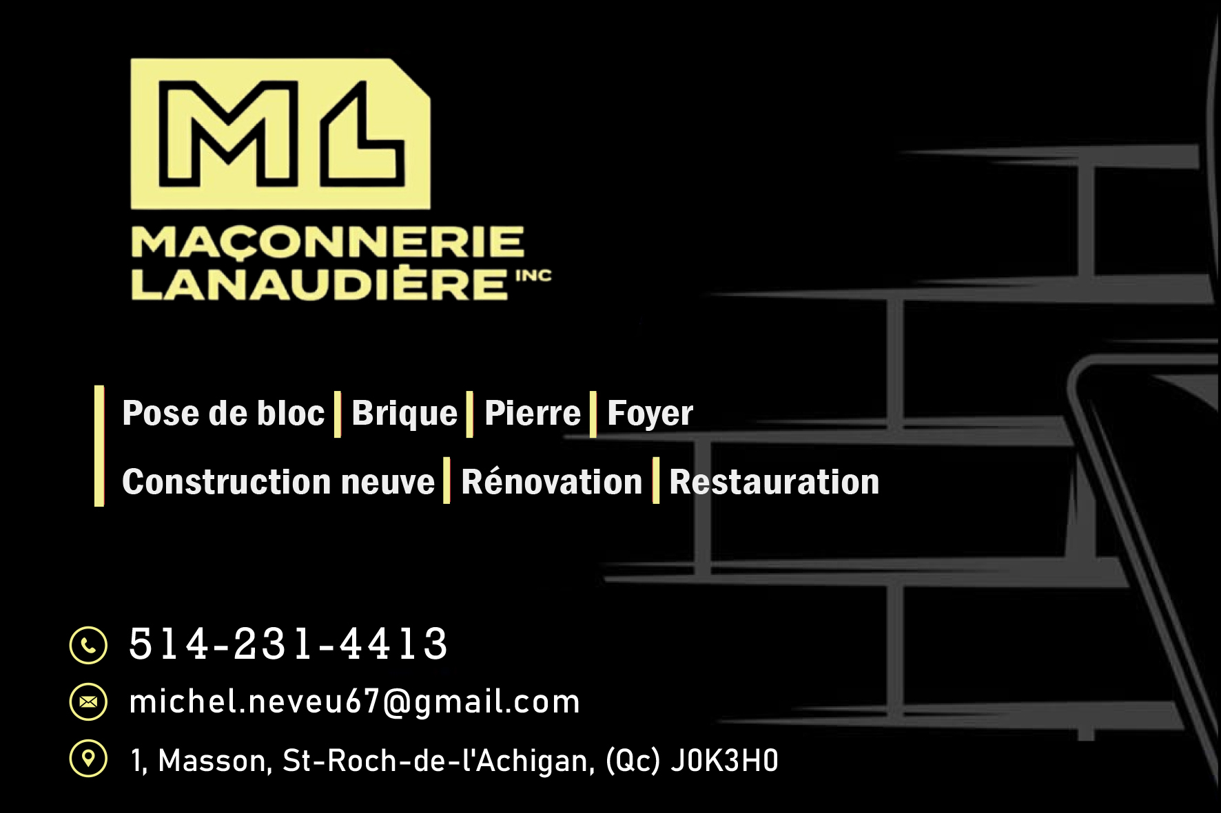 Carte de visite recto de MAÇONNERIE LANAUDIÈRE INC