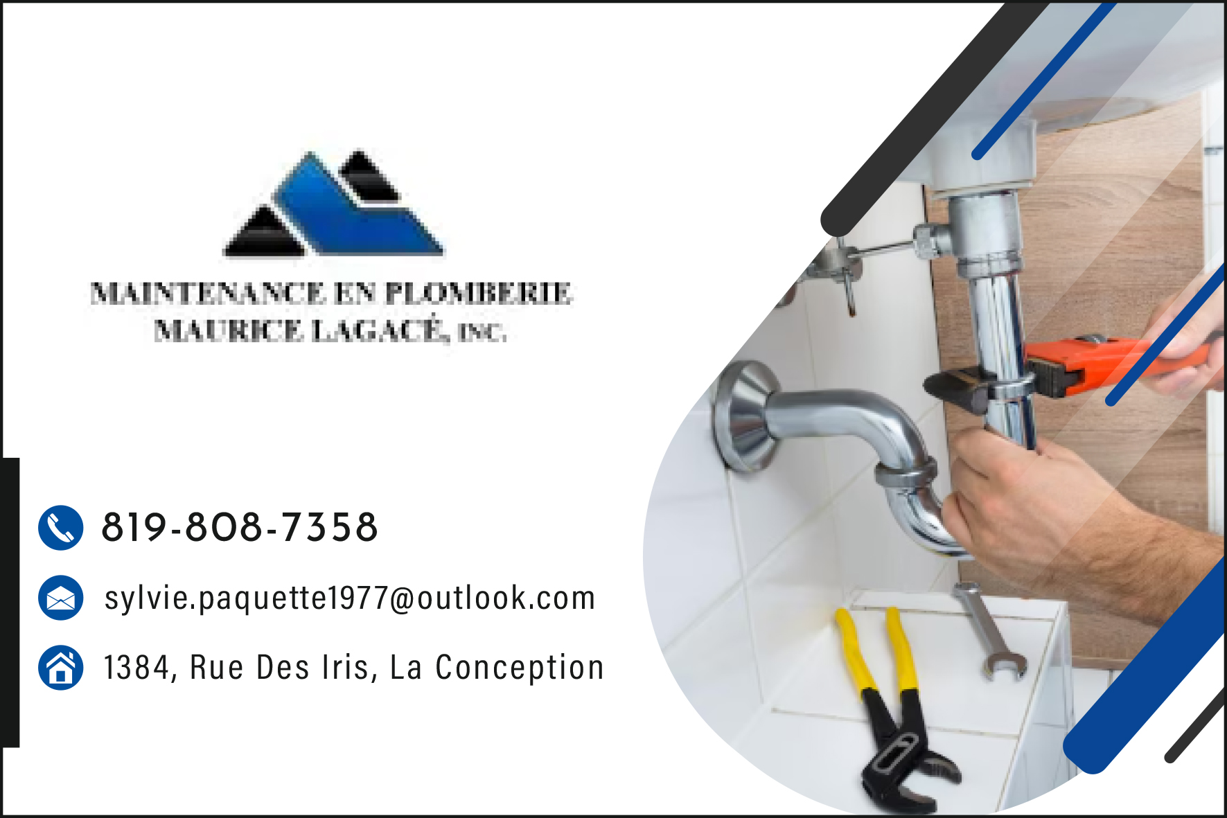 Carte de visite recto de MAINTENANCE EN PLOMBERIE MAURICE LAGACÉ INC