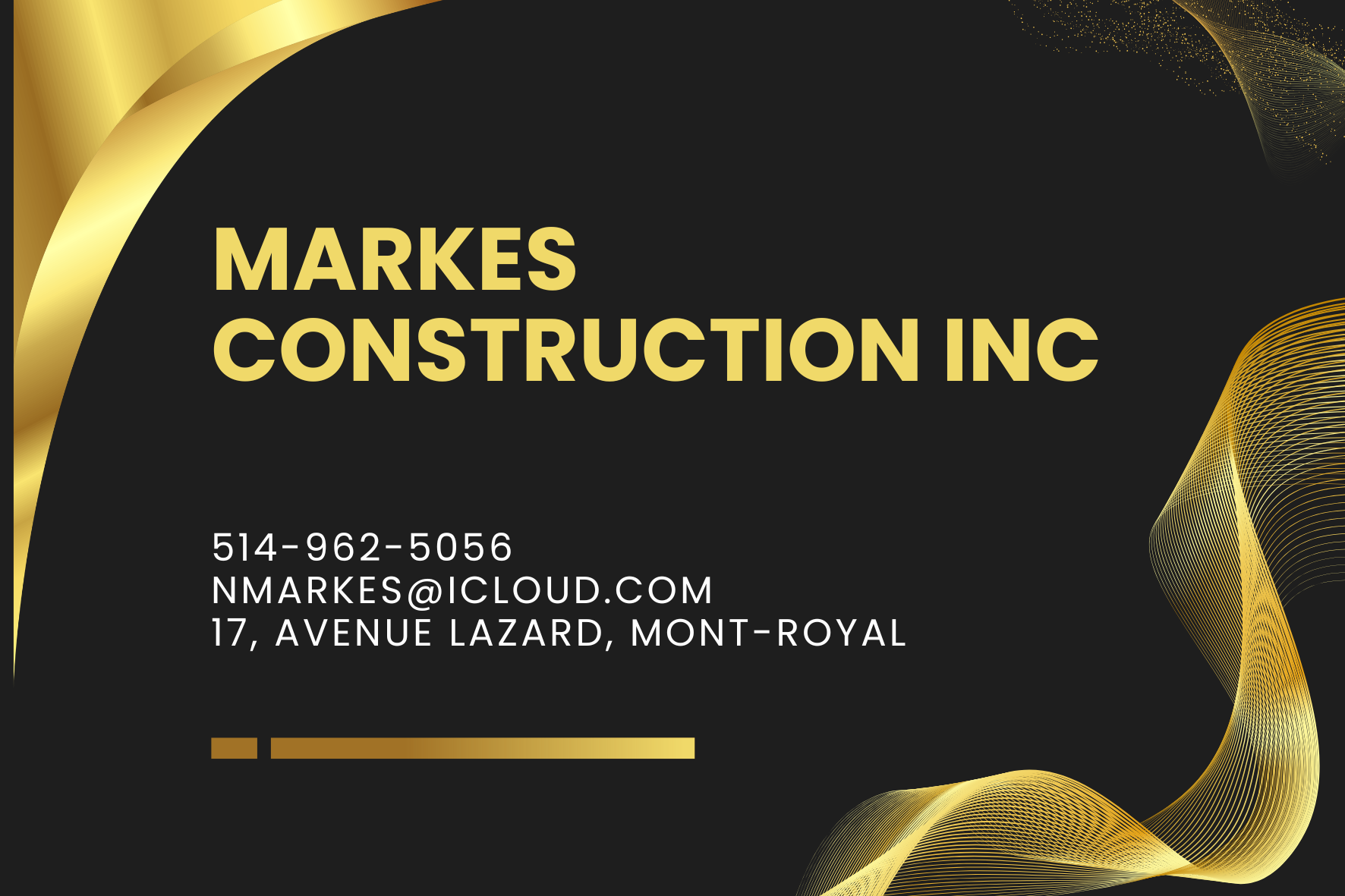 Carte de visite recto de MARKES CONSTRUCTION INC
