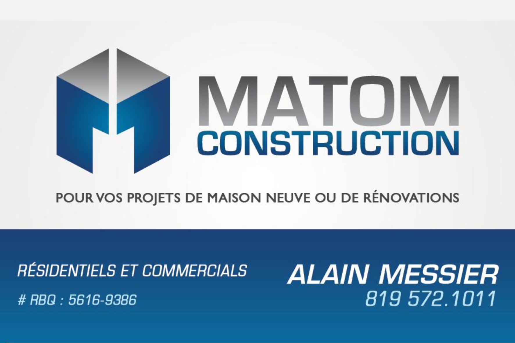 Carte de visite recto de MATOM CONSTRUCTION INC