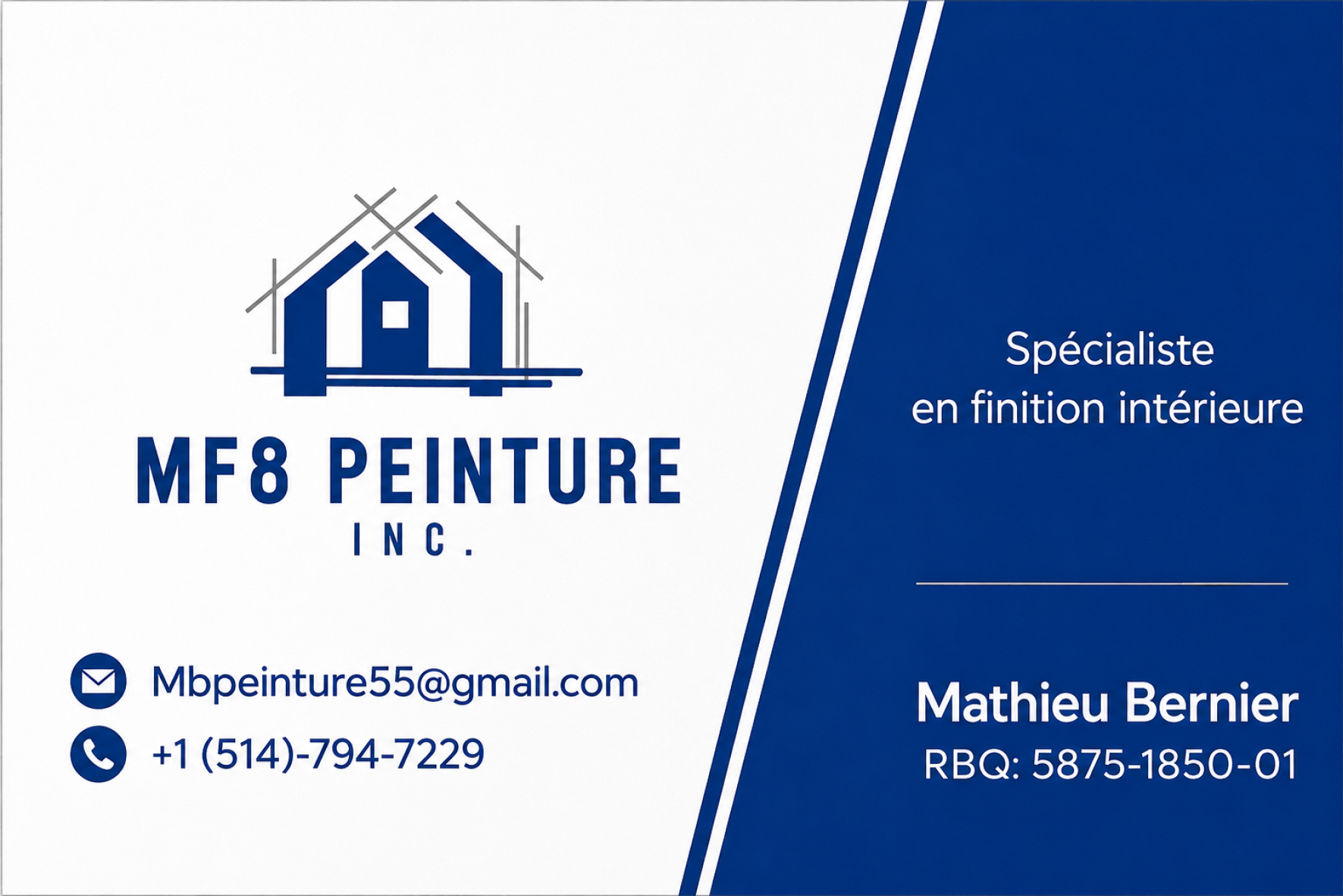 Carte de visite recto de MF8 PEINTURE INC