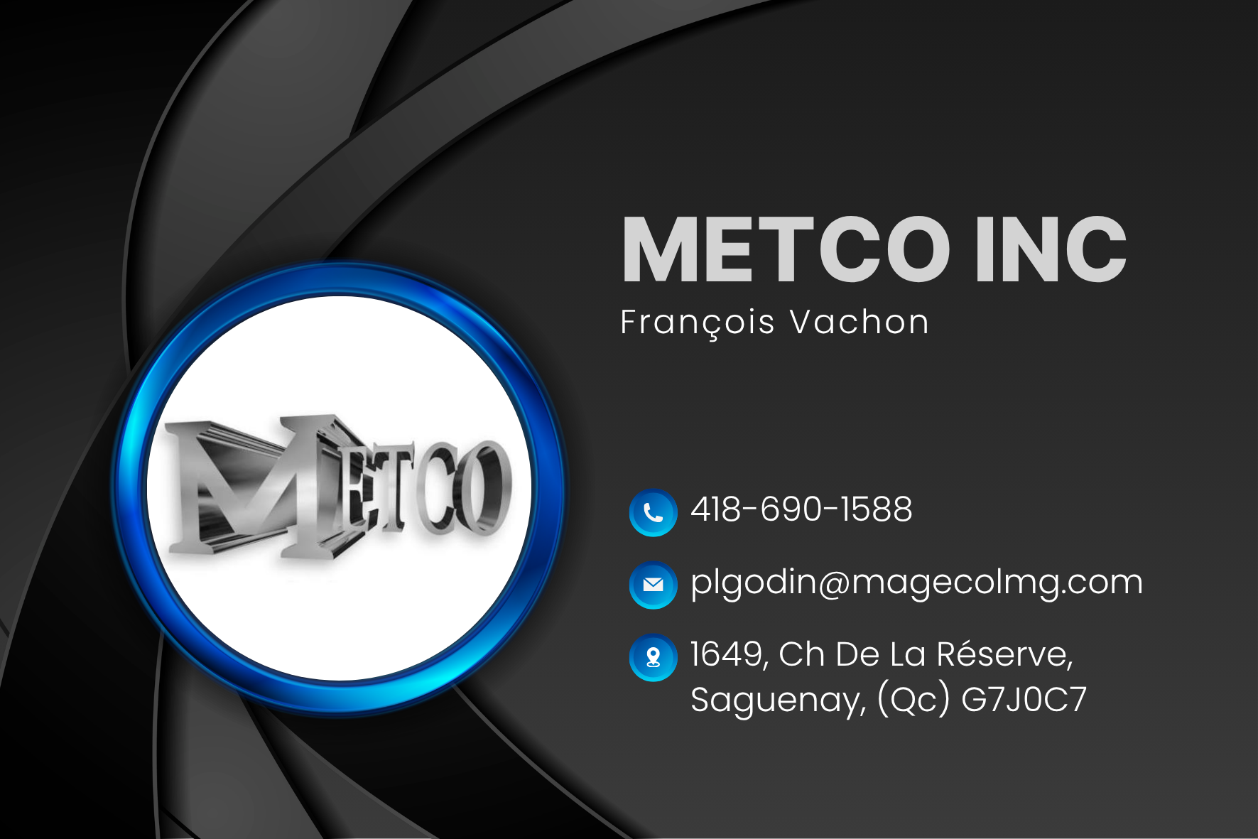 Carte de visite recto de METCO INC