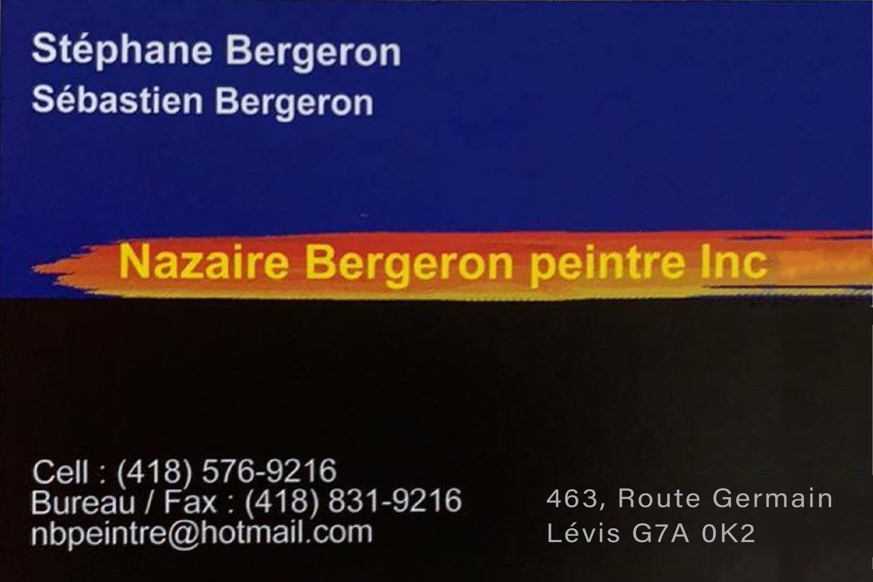 Carte de visite recto de NAZAIRE BERGERON PEINTRE INC