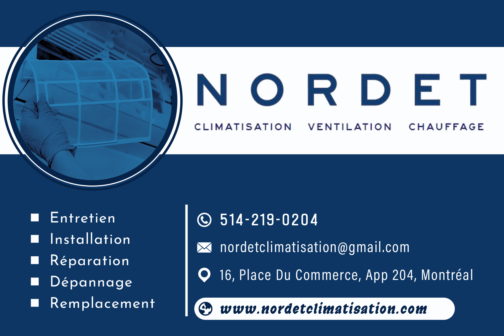 Carte de visite recto de NORDET CLIMATISATION