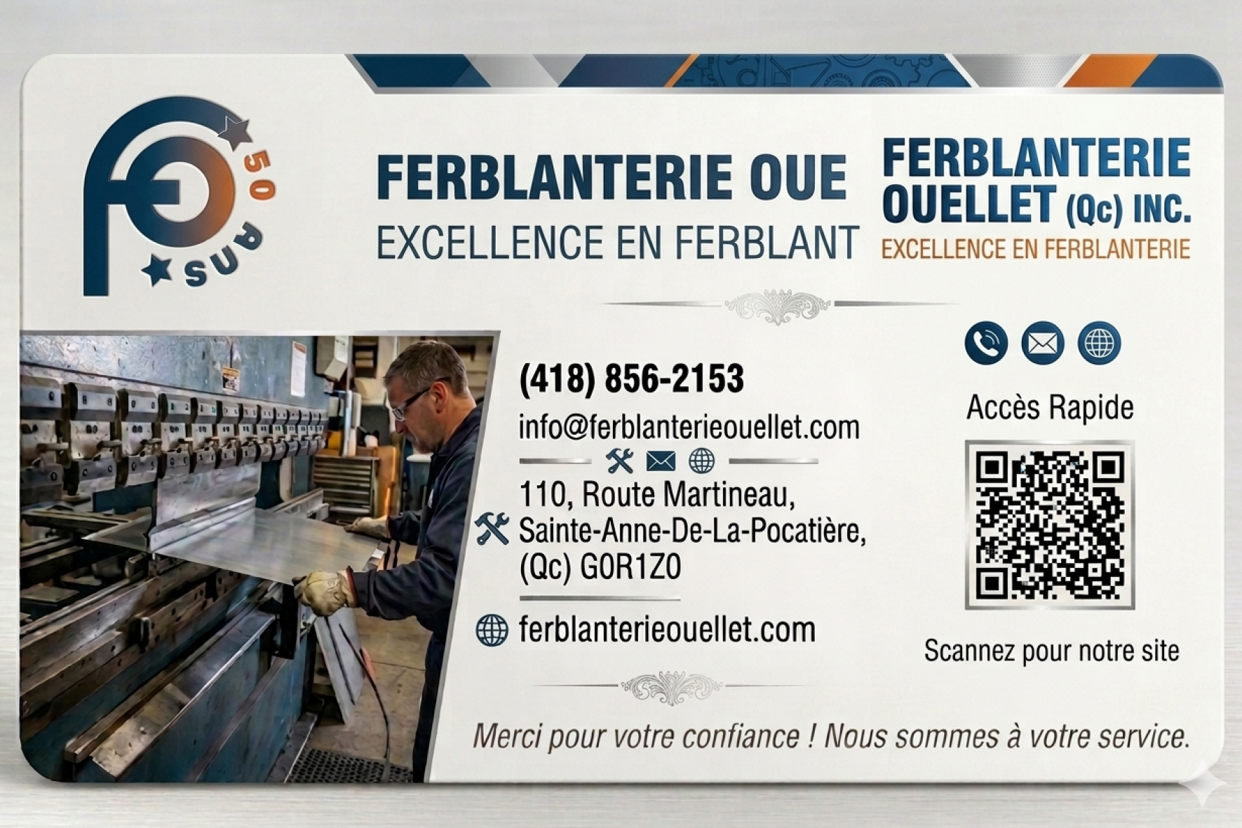 Carte de visite verso de FERBLANTERIE OUELLET (QUÉBEC) INC
