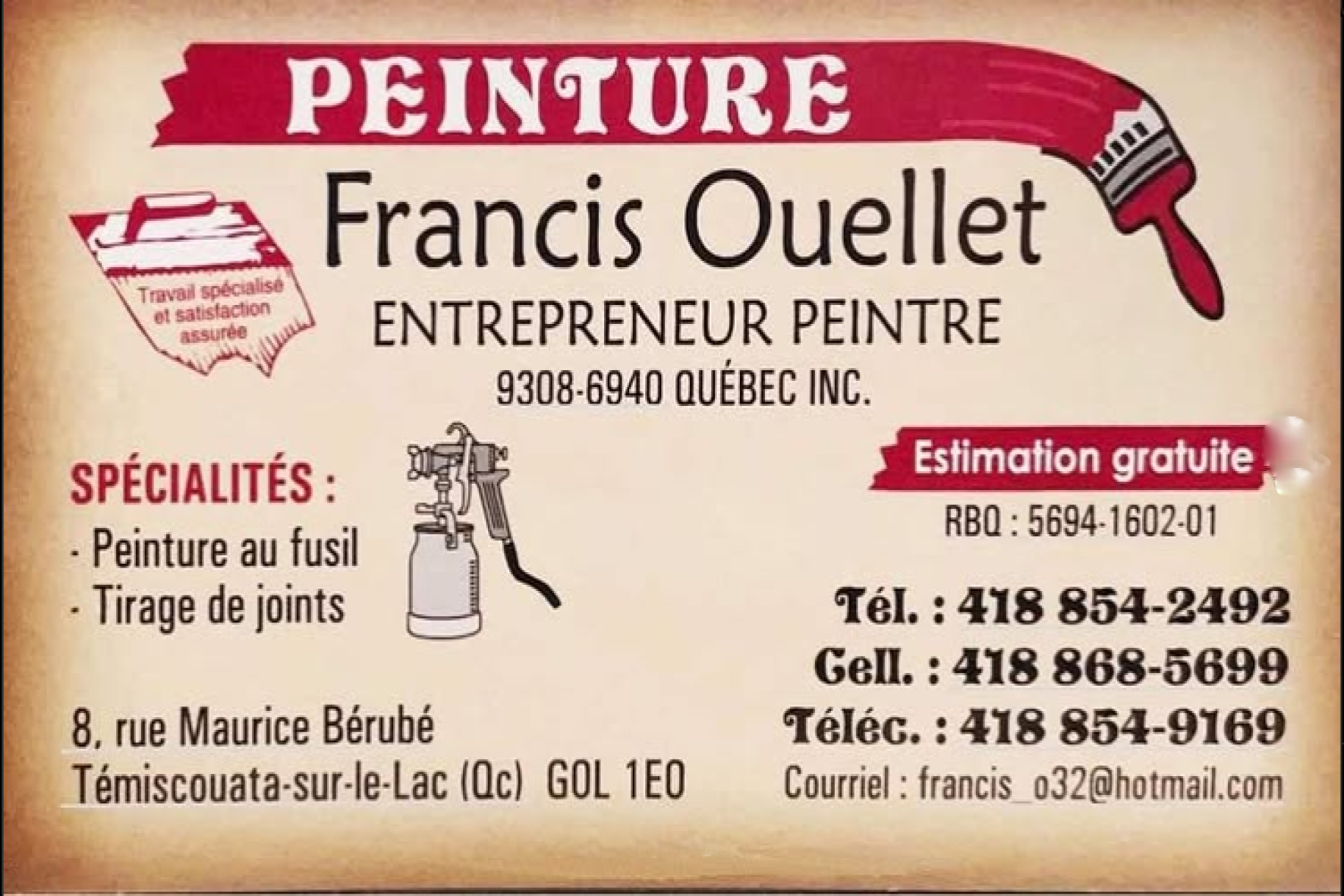 Carte de visite recto de 9308-6940 QUÉBEC INC
