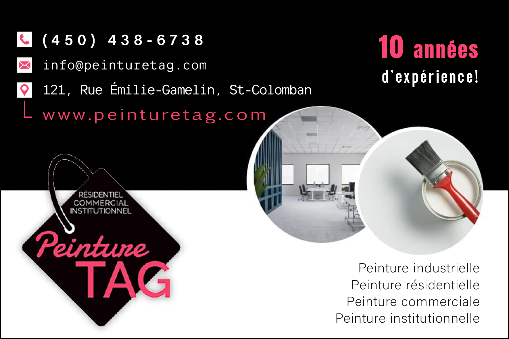 Carte de visite recto de PEINTURE T.A.G. INC