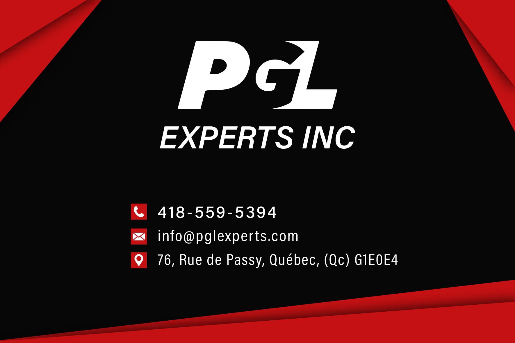 Carte de visite recto de PGL EXPERTS INC