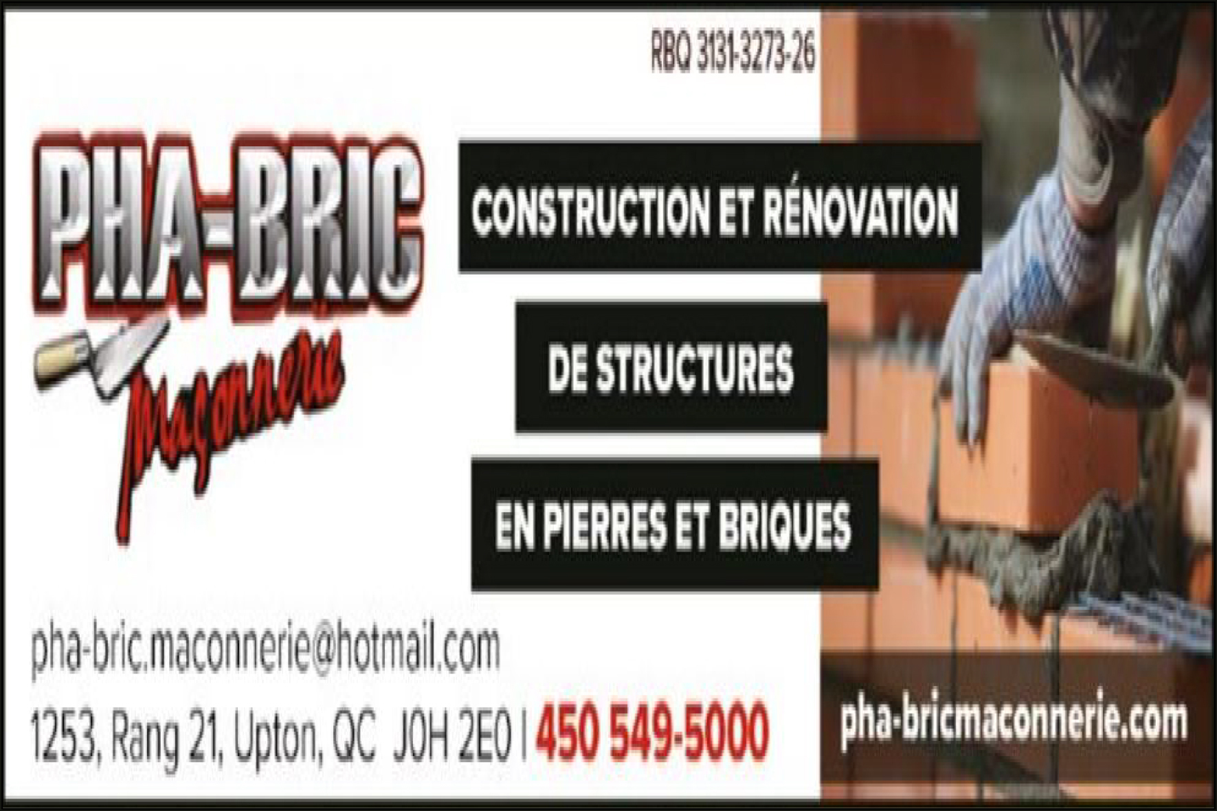 Carte de visite recto de PHA-BRIC MAÇONNERIE ENR