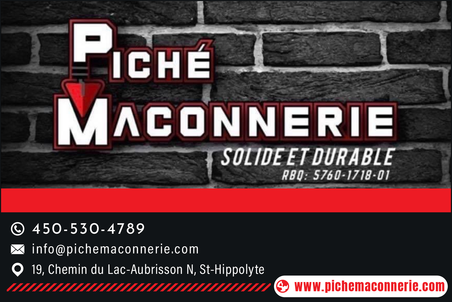 Carte de visite recto de PICHÉ MAÇONNERIE INC