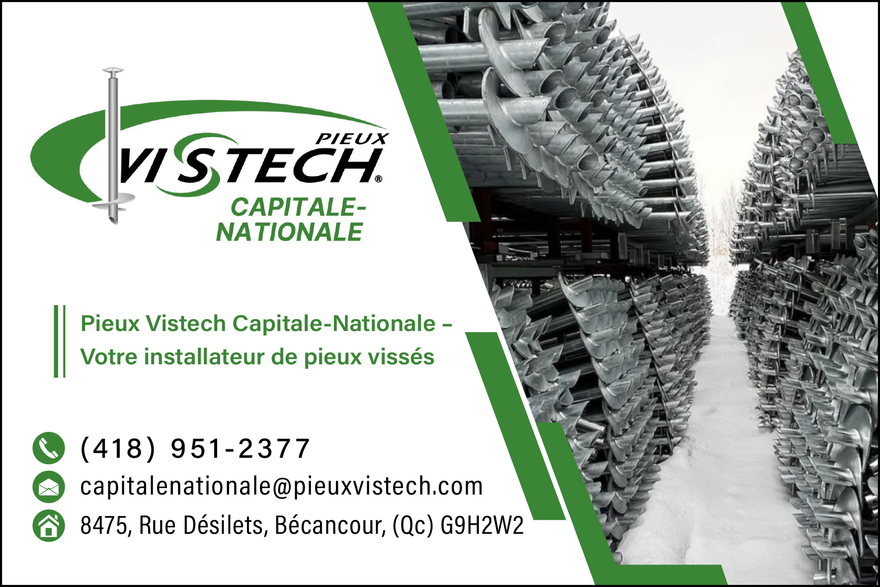 Carte de visite recto de PIEUX VISTECH SL INC