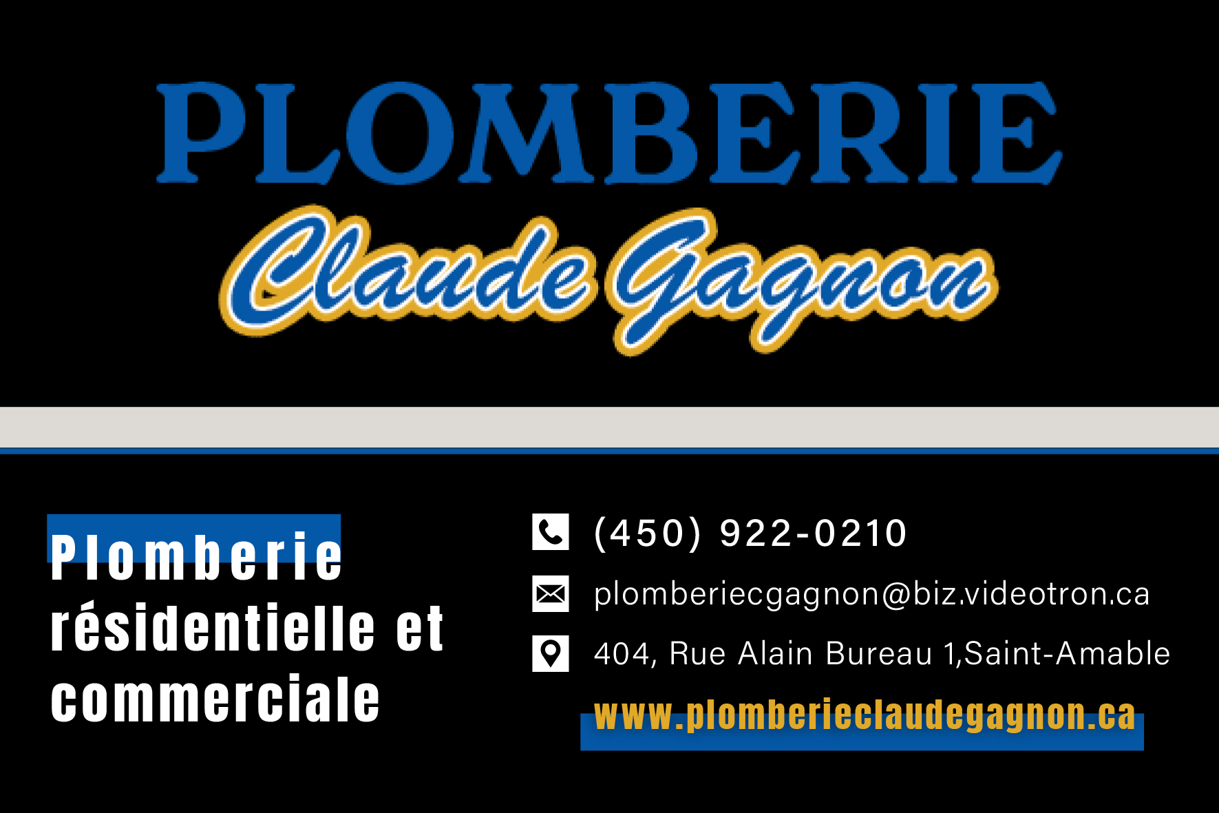 Carte de visite recto de PLOMBERIE CLAUDE GAGNON INC