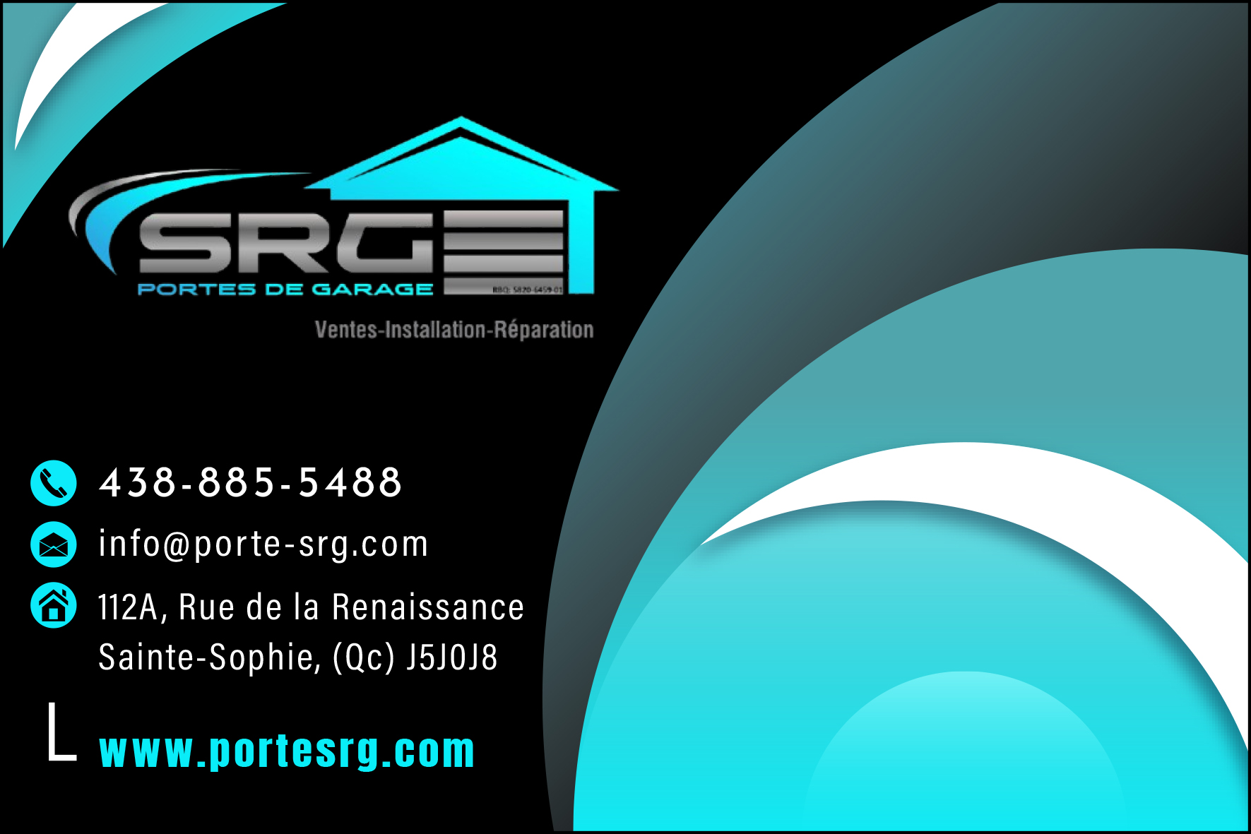 Carte de visite recto de PORTES DE GARAGE SRG INC
