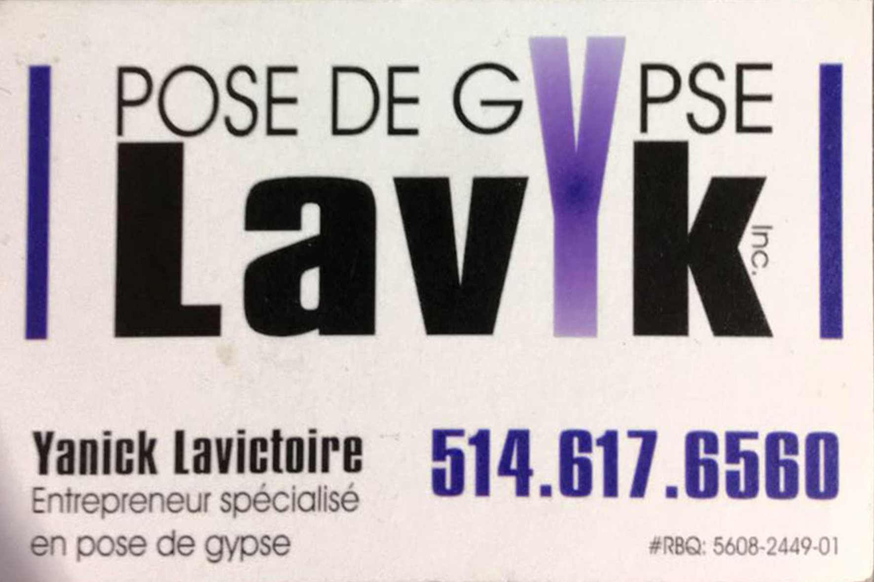 Carte de visite recto de POSE DE GYPSE LAVYK INC