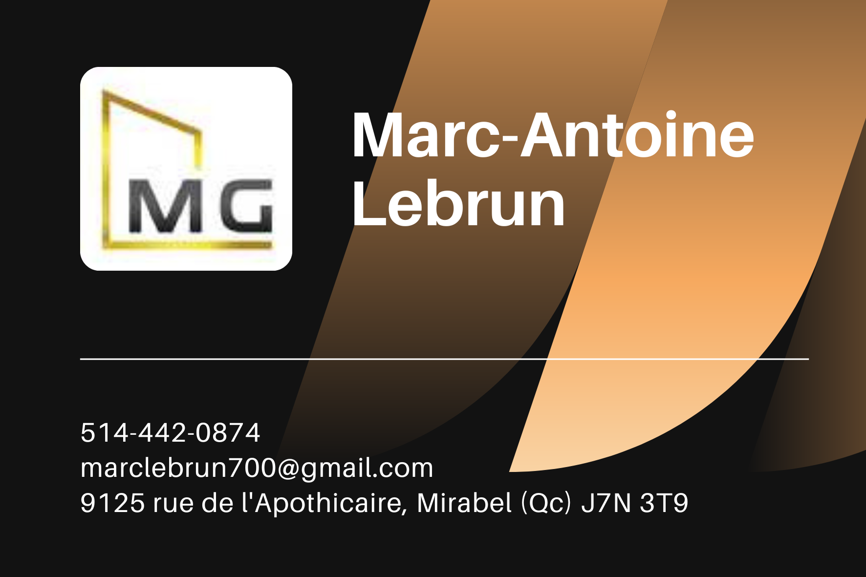 Carte de visite recto de PRÉCISION MG INC
