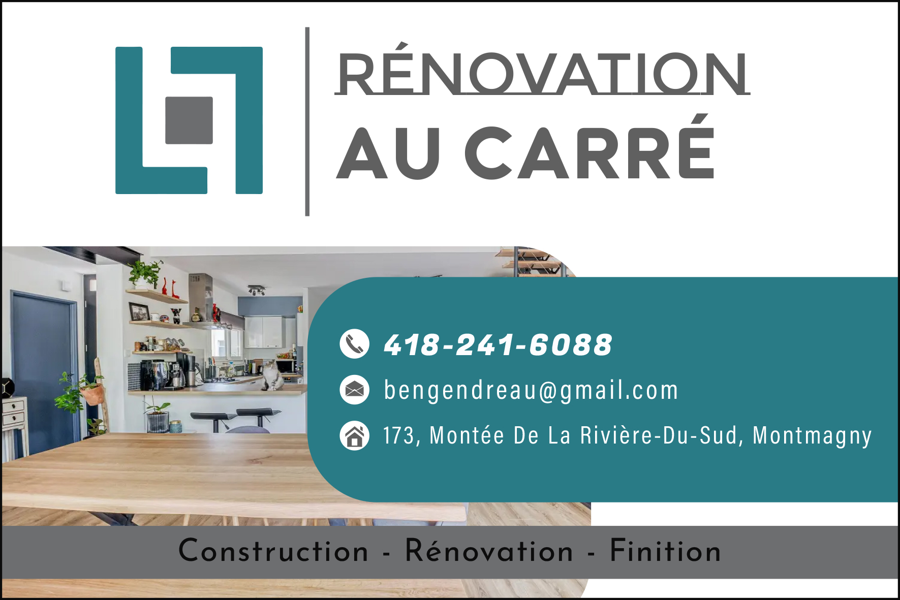 Carte de visite recto de RÉNOVATION AU CARRÉ