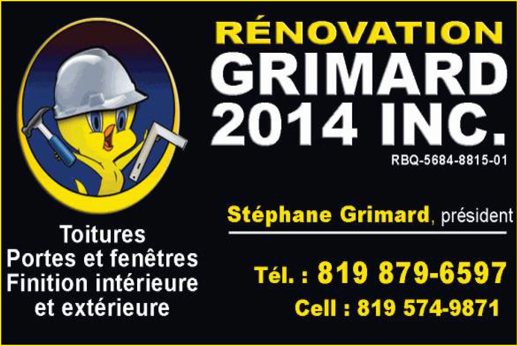 Carte de visite recto de RÉNOVATION GRIMARD (2014) INC