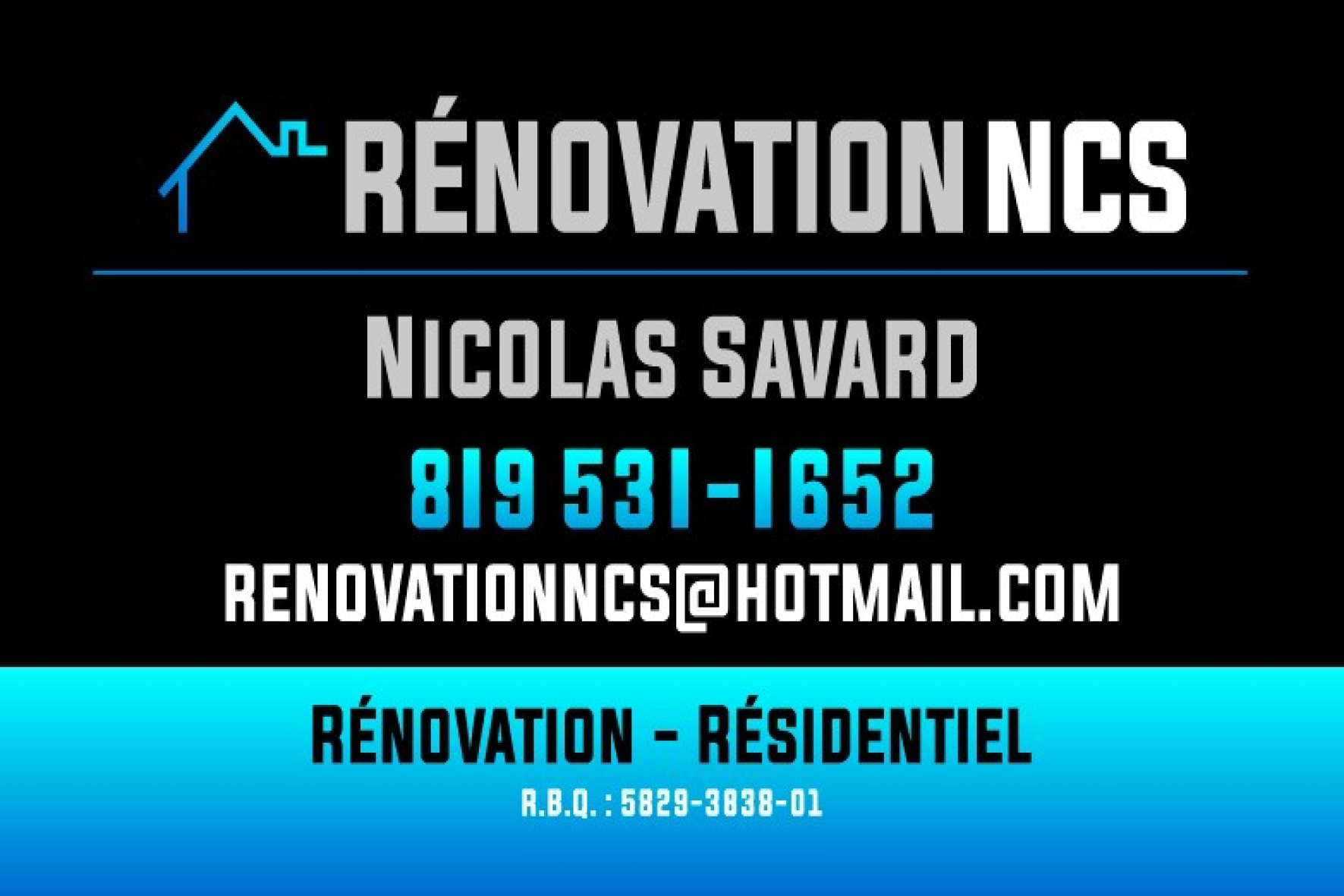 Carte de visite recto de RÉNOVATION NCS INC