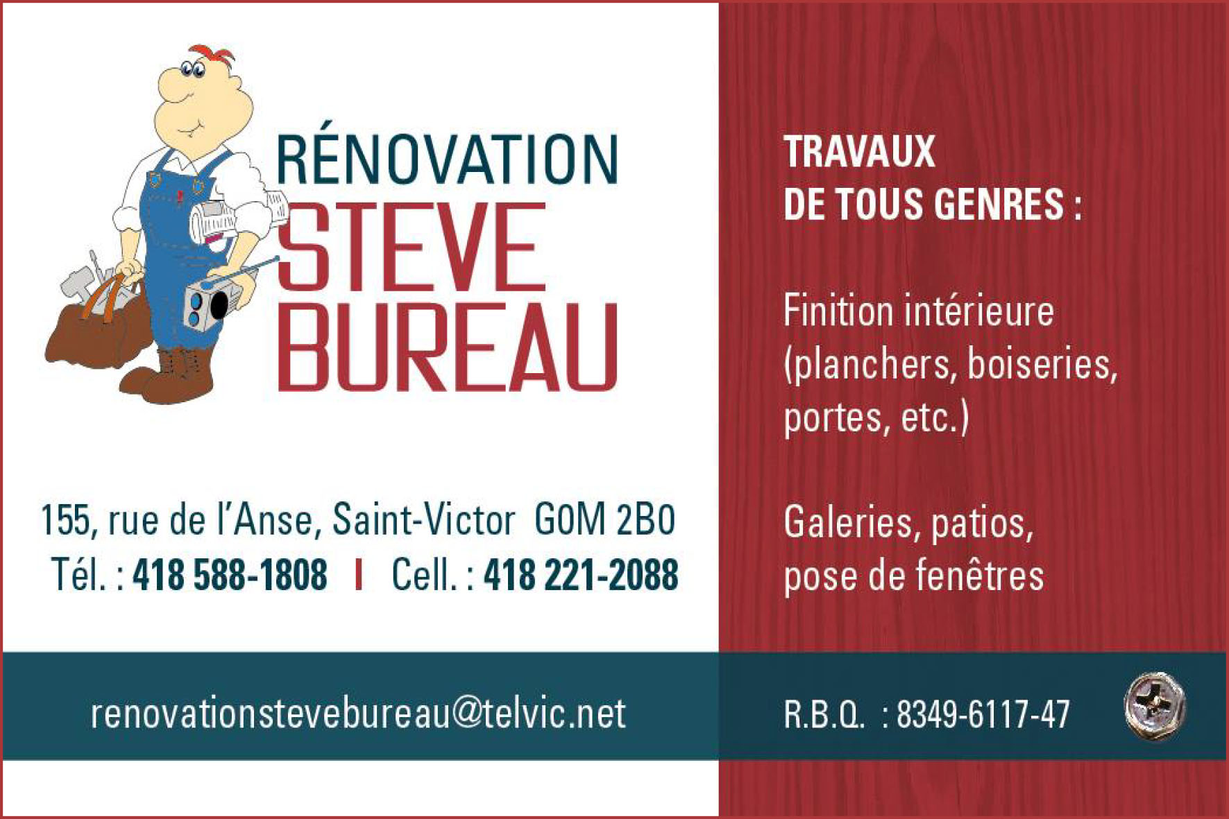 Carte de visite recto de 9283-7772 QUÉBEC INC