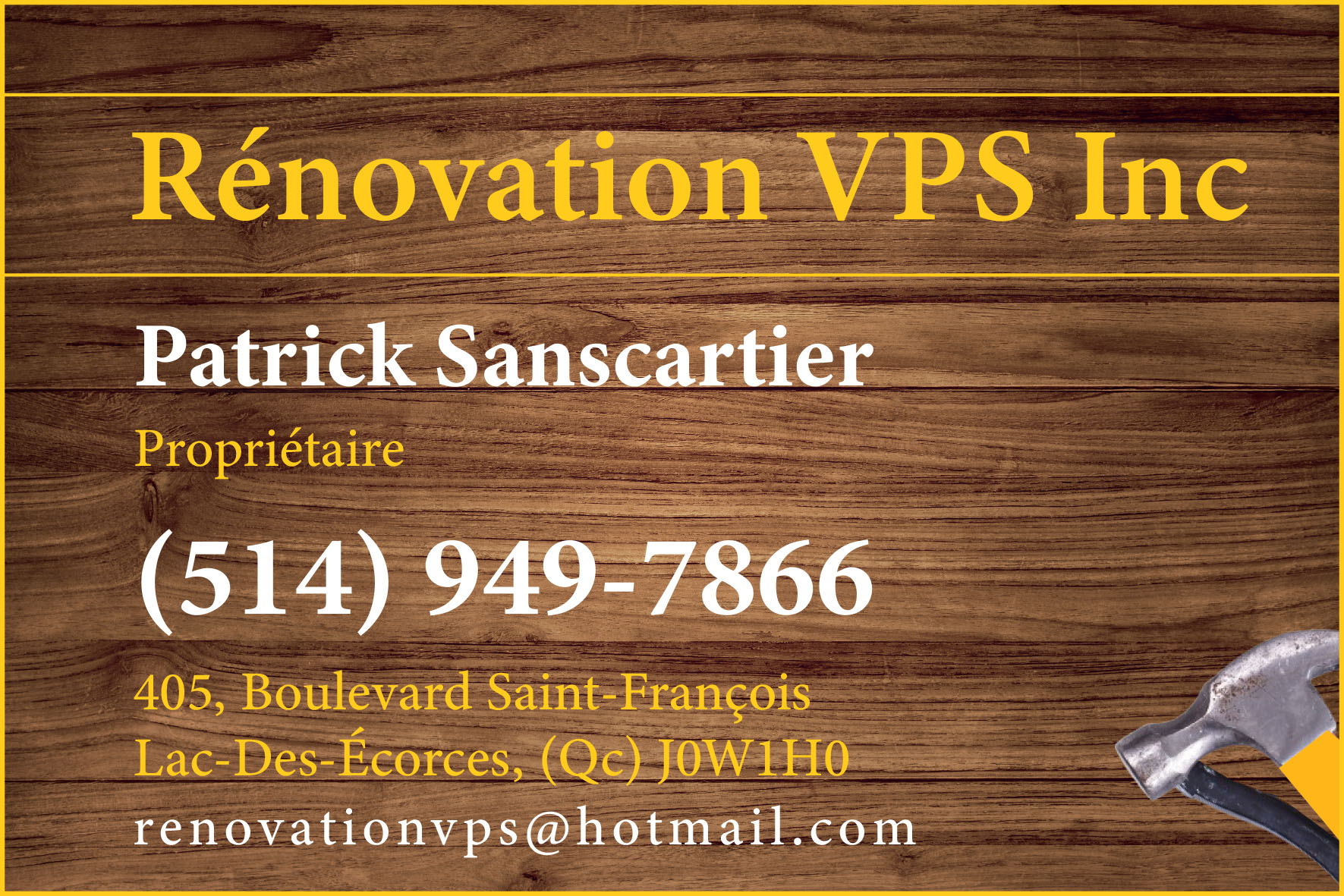 Carte de visite recto de RÉNOVATION VPS INC