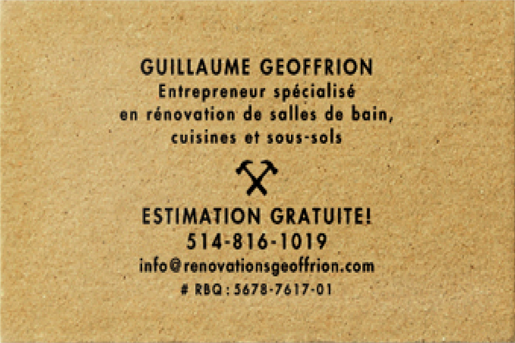 Carte de visite recto de RÉNOVATIONS GUILLAUME GEOFFRION INC