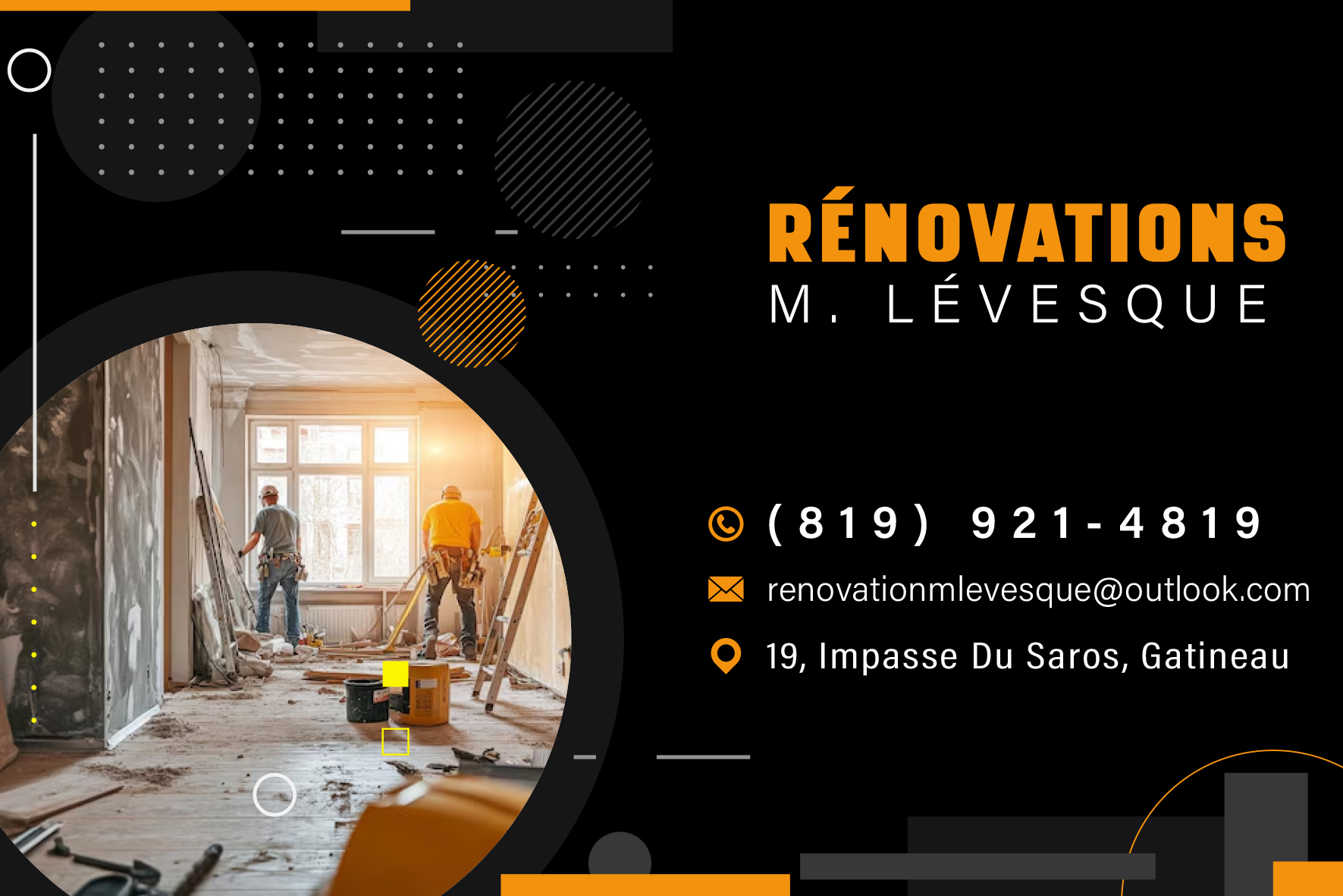 Carte de visite recto de RÉNOVATIONS M. LÉVESQUE INC