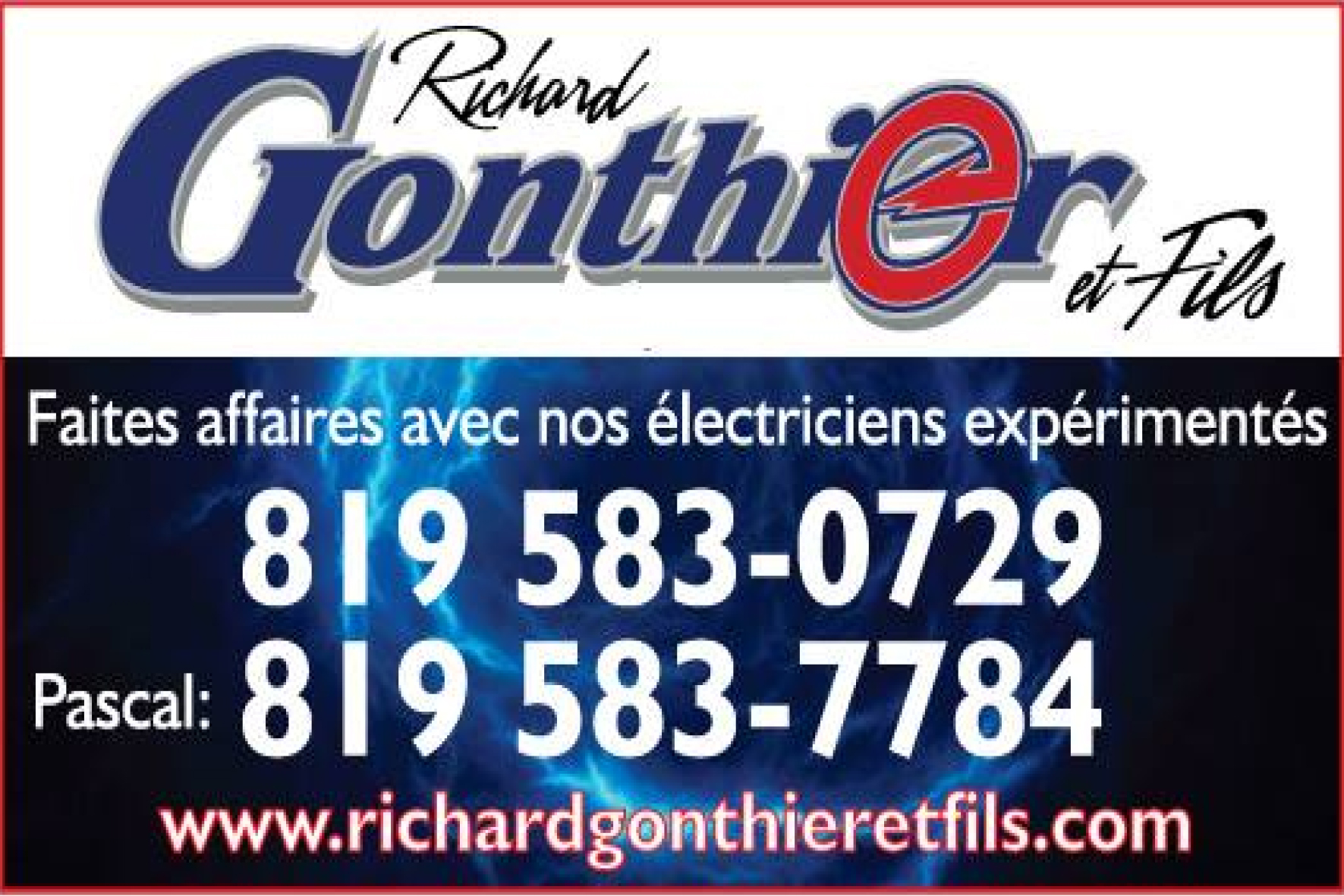 Carte de visite verso de RICHARD GONTHIER ET FILS INC
