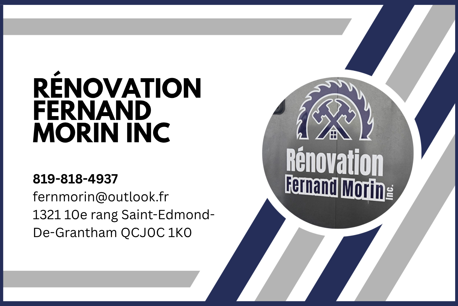 Carte de visite recto de RÉNOVATION FERNAND MORIN INC