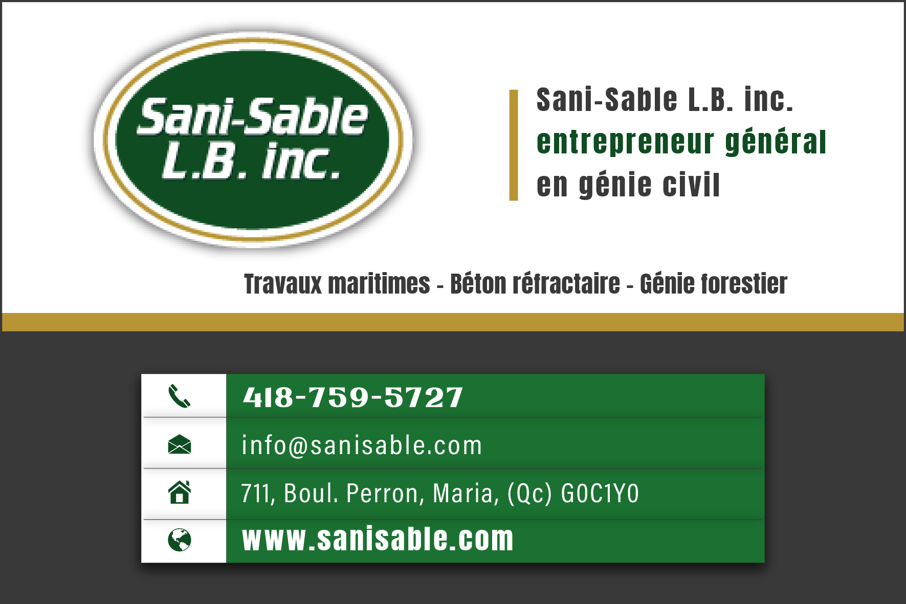 Carte de visite recto de SANI SABLE L.B. INC