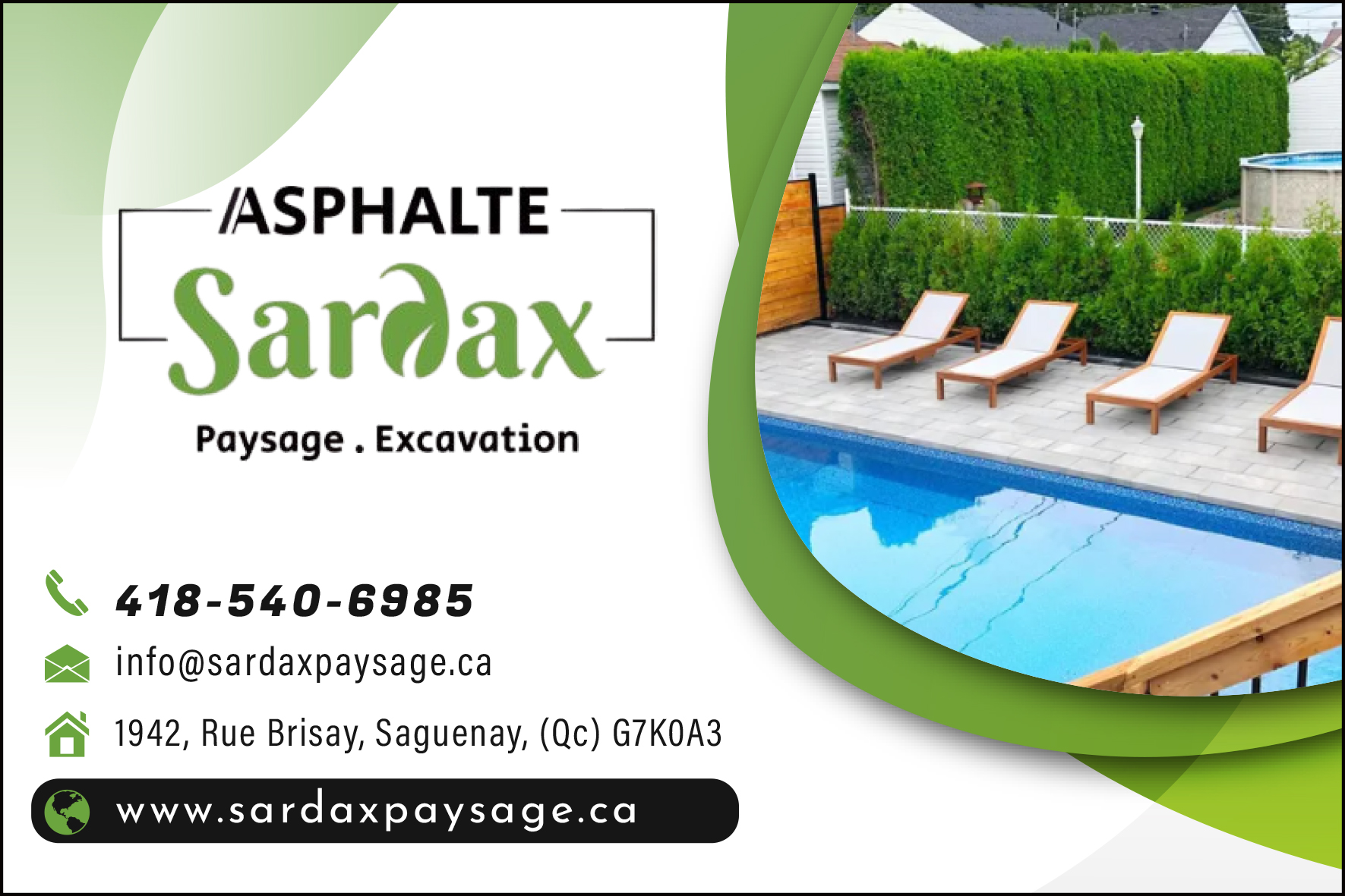 Carte de visite recto de SARDAX PAYSAGE 9247-9740 QUÉBEC INC