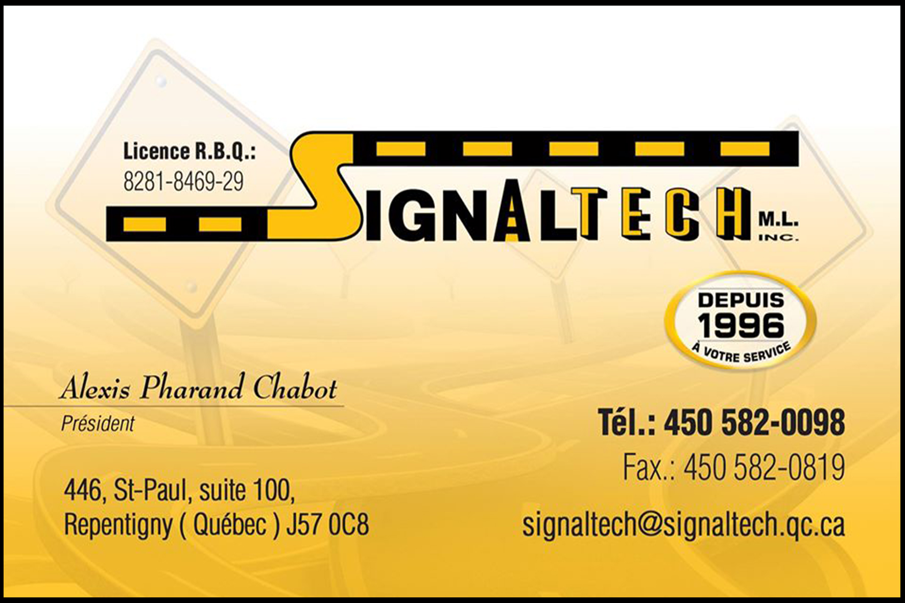 Carte de visite recto de SIGNALTECH ML INC