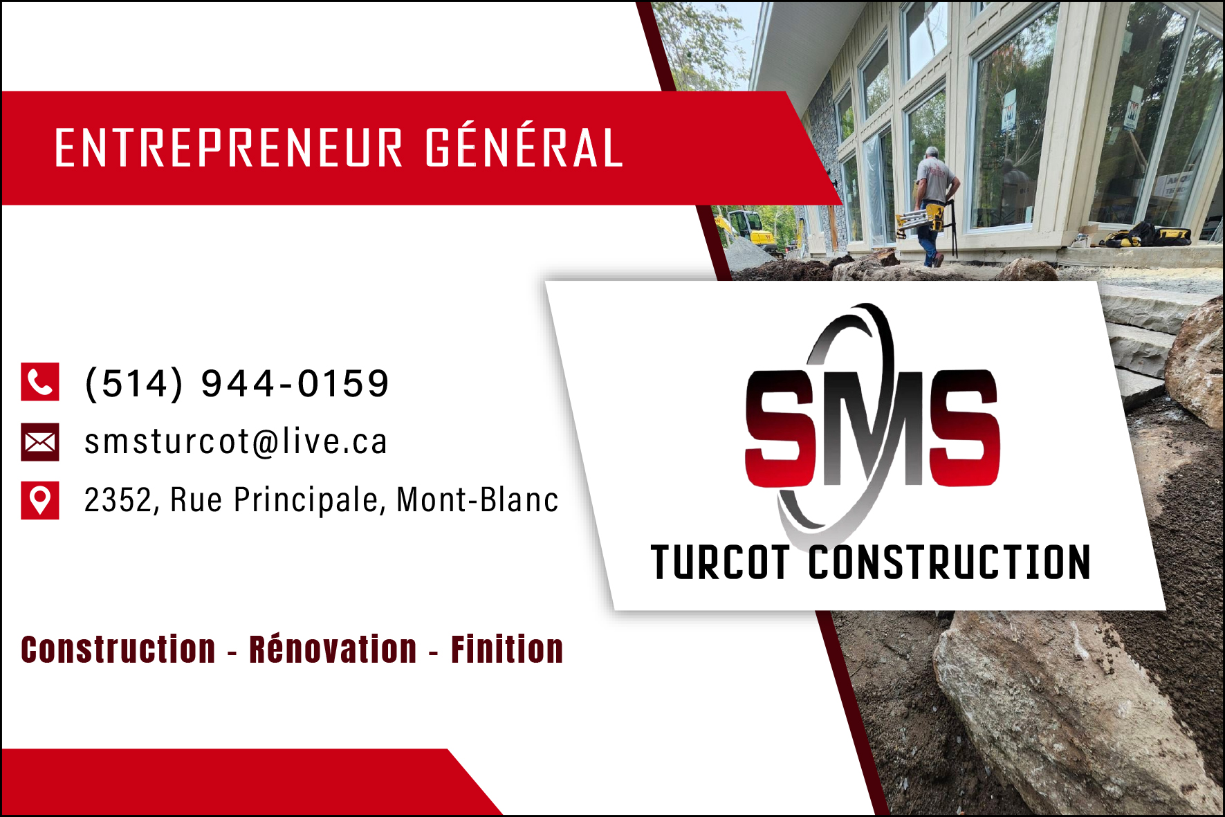 Carte de visite recto de SMS TURCOT CONSTRUCTION