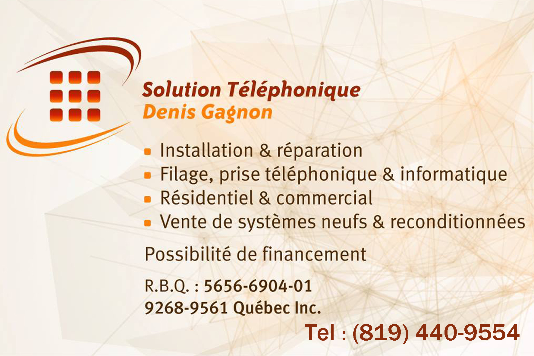 Carte de visite recto de 9268-9561 QUÉBEC INC