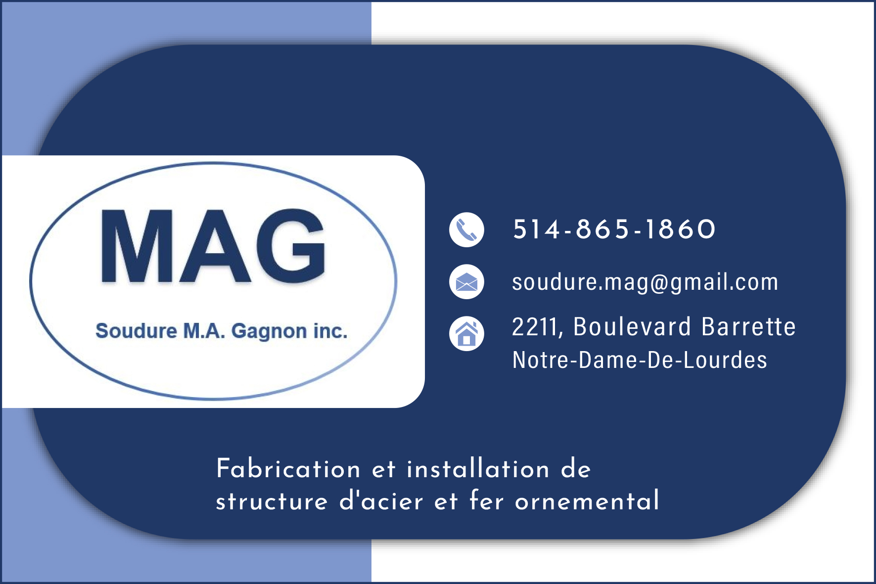 Carte de visite recto de SOUDURE M.A. GAGNON INC