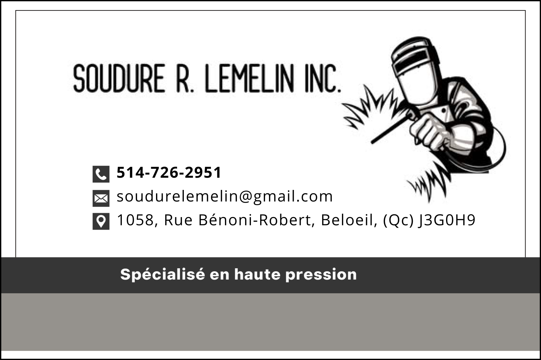 Carte de visite recto de SOUDURE R. LEMELIN INC