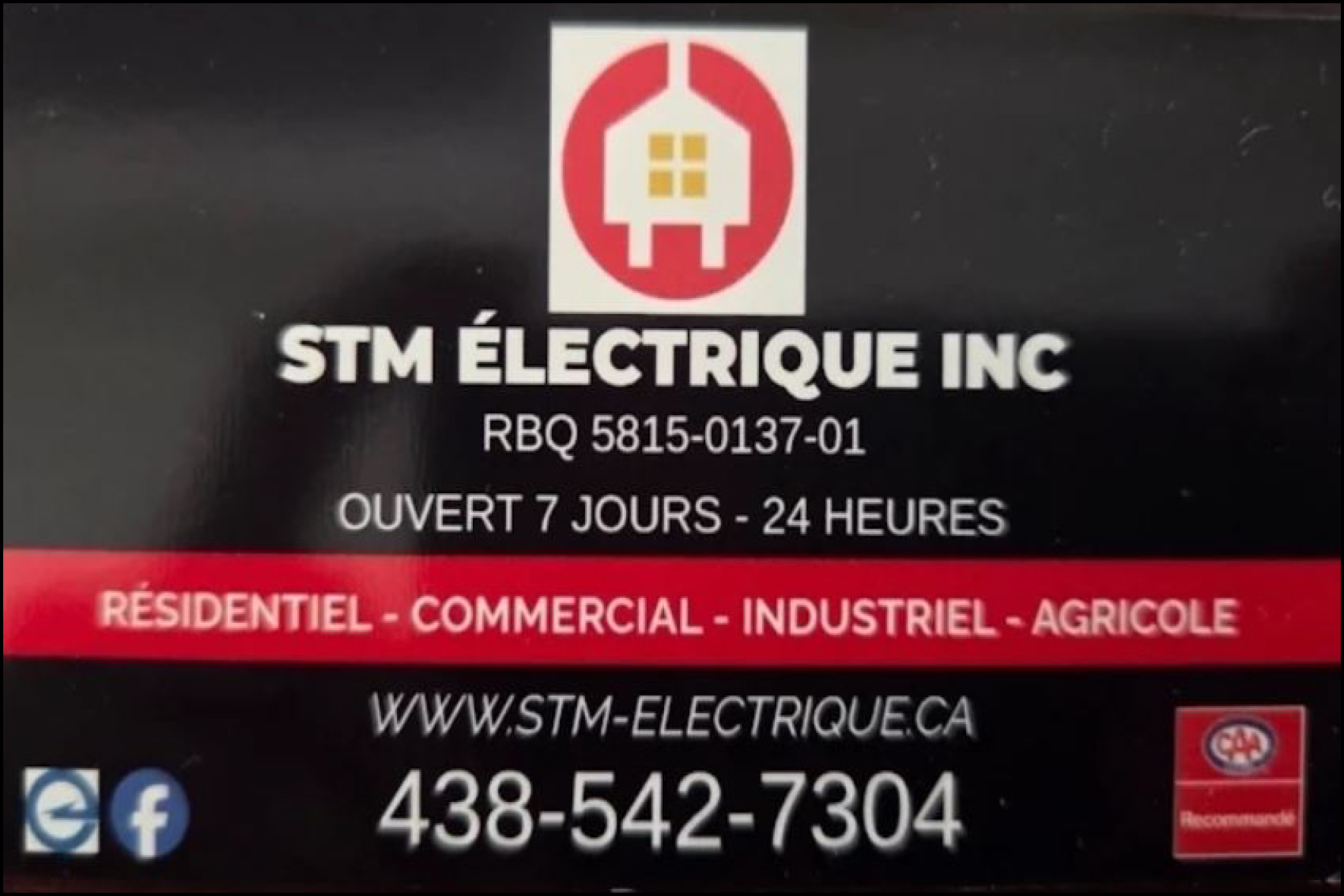 Carte de visite verso de STM ÉLECTRIQUE INC