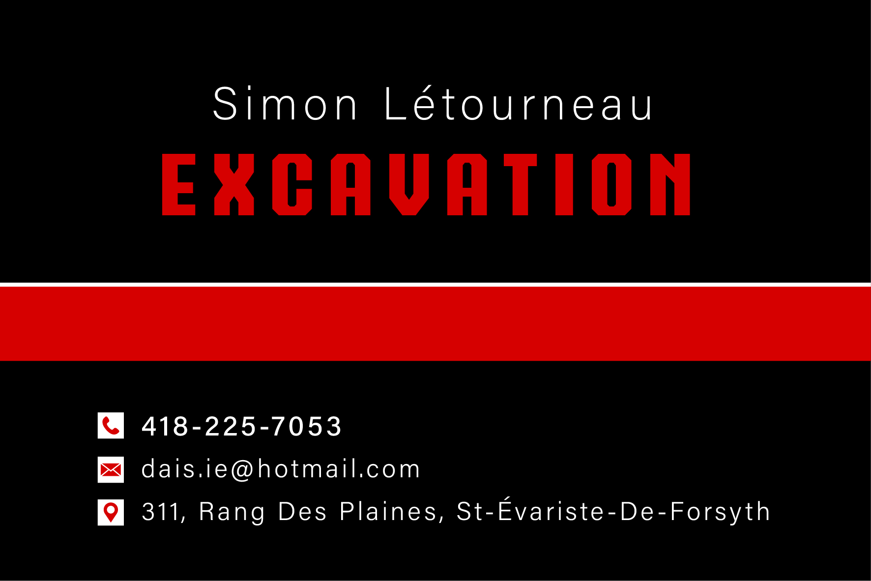 Carte de visite recto de SIMON LÉTOURNEAU EXCAVATION