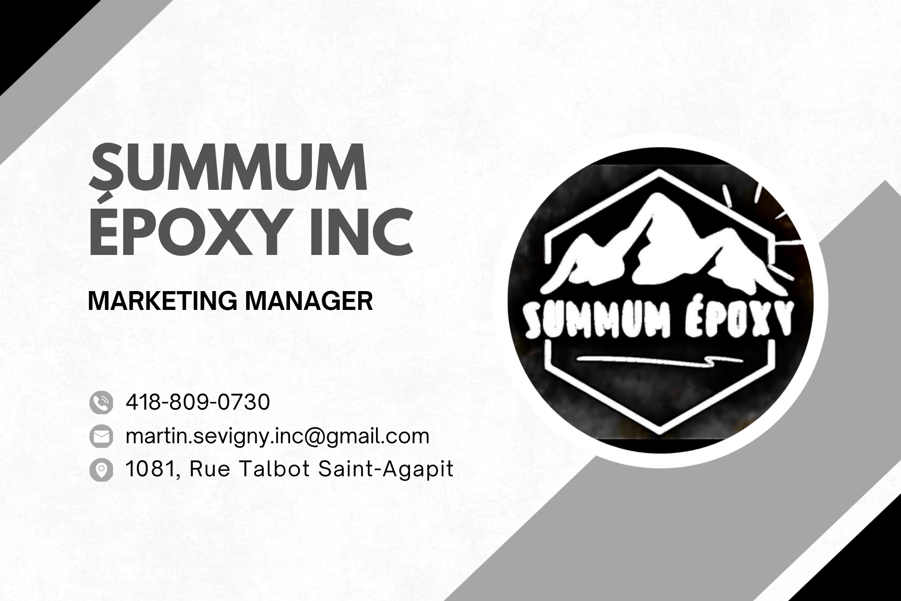 Carte de visite recto de SUMMUM ÉPOXY INC