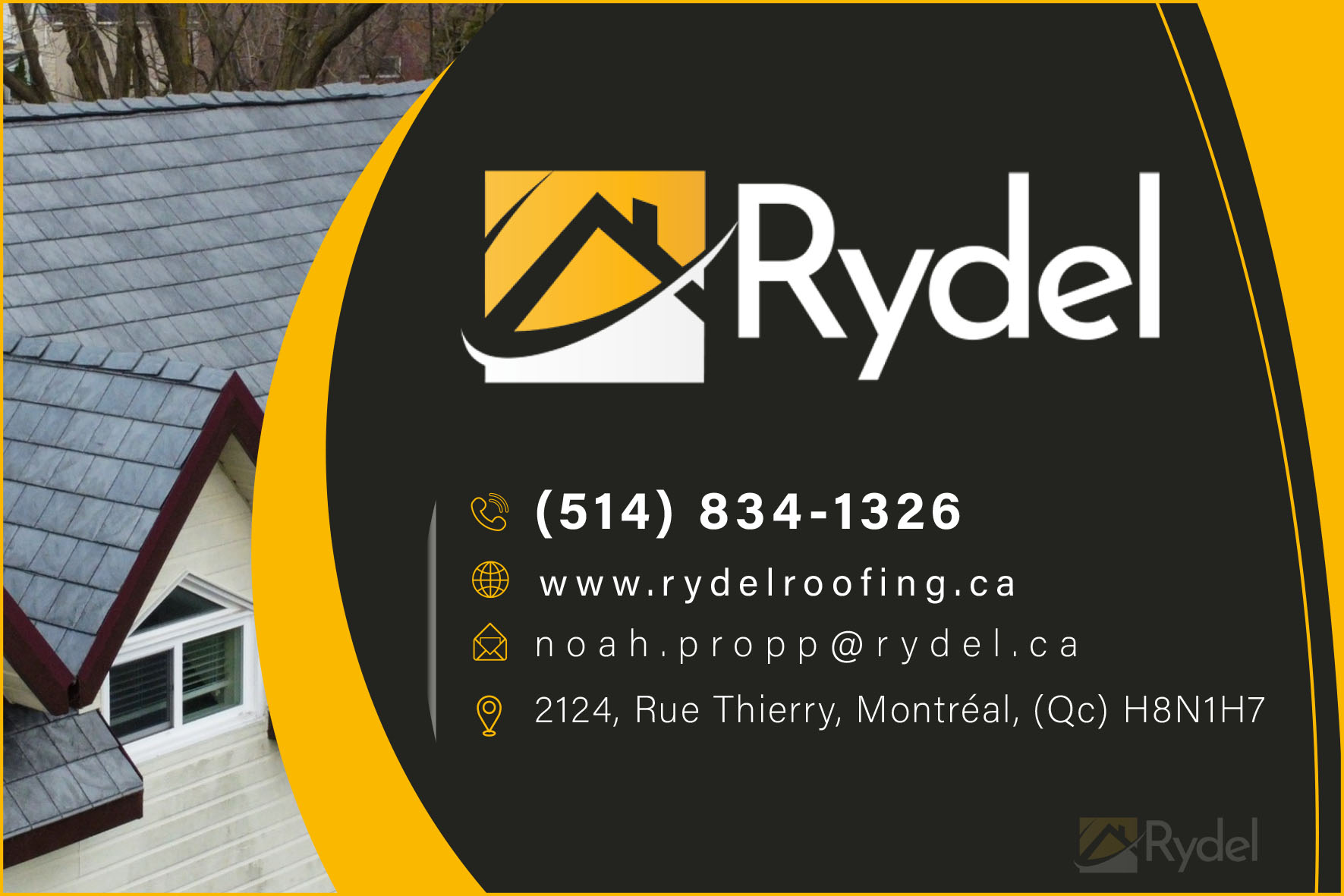 Carte de visite recto de TOITURE RYDEL 9491-6814 QUÉBEC INC