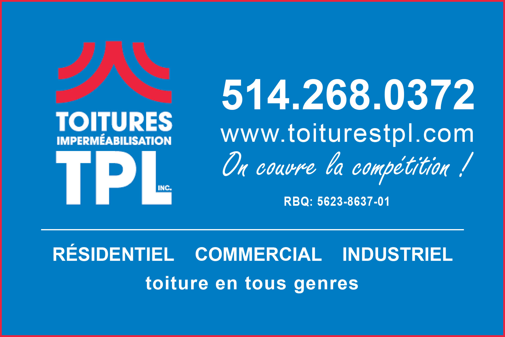 Carte de visite recto de TOITURES TPL INC
