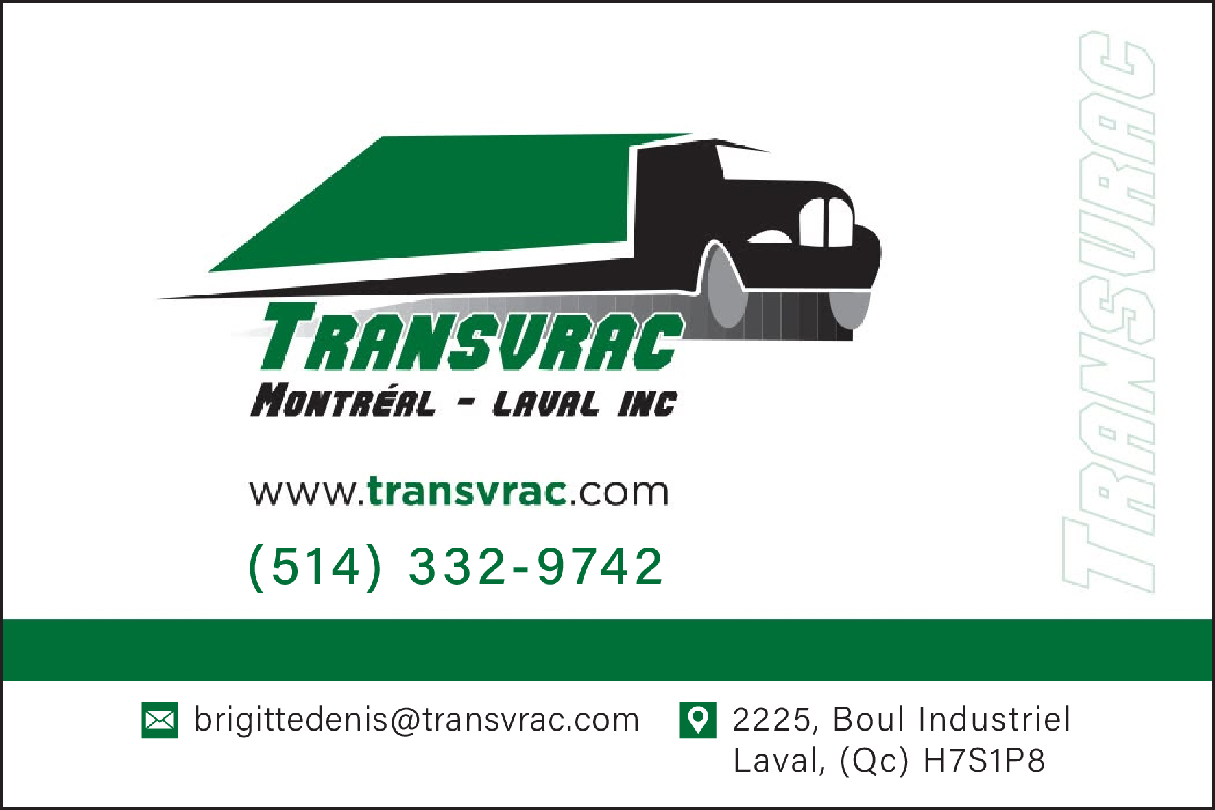 Carte de visite recto de TRANSVRAC MONTRÉAL LAVAL INC