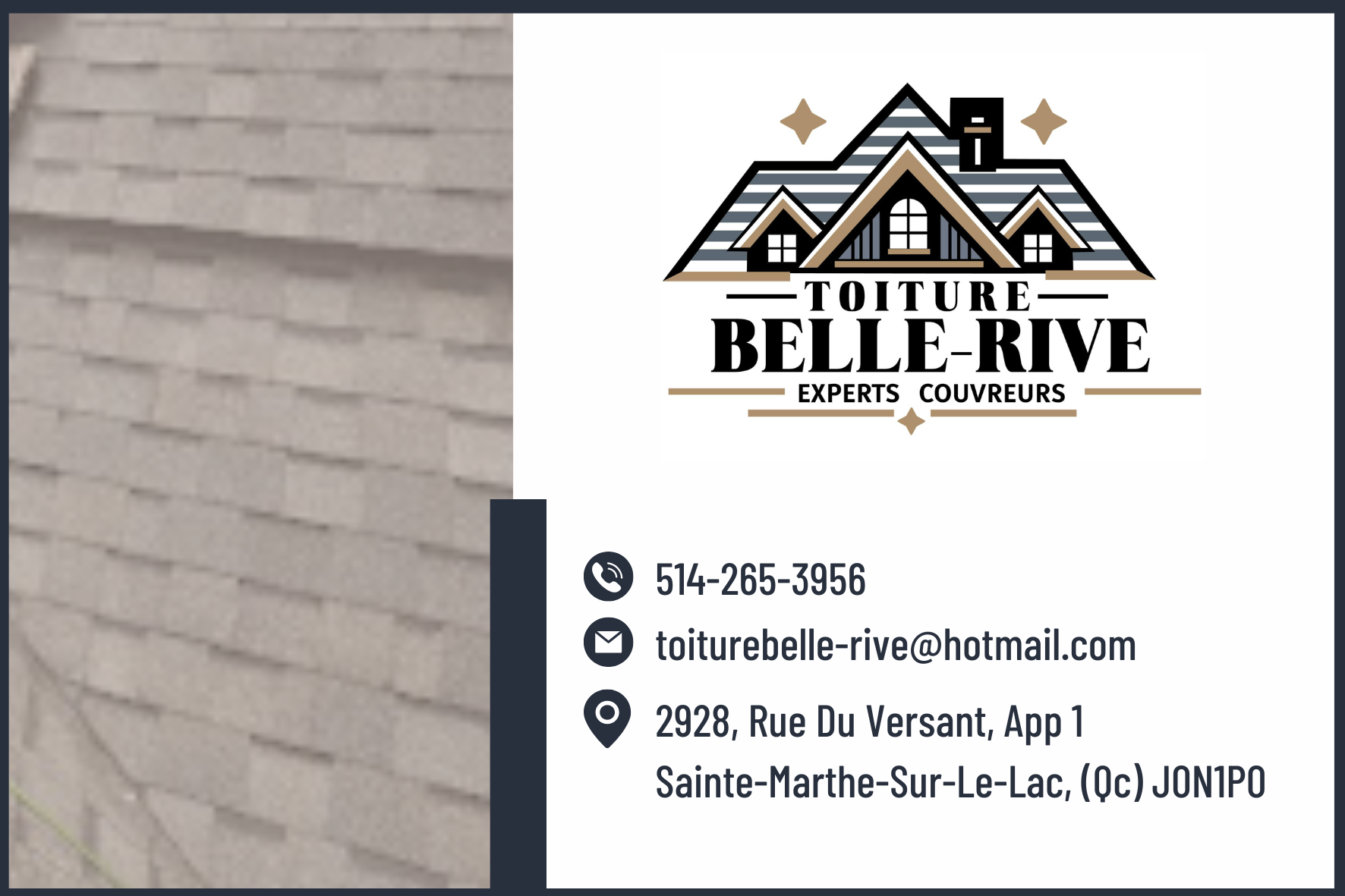 Carte de visite recto de TOITURE BELLE-RIVE INC