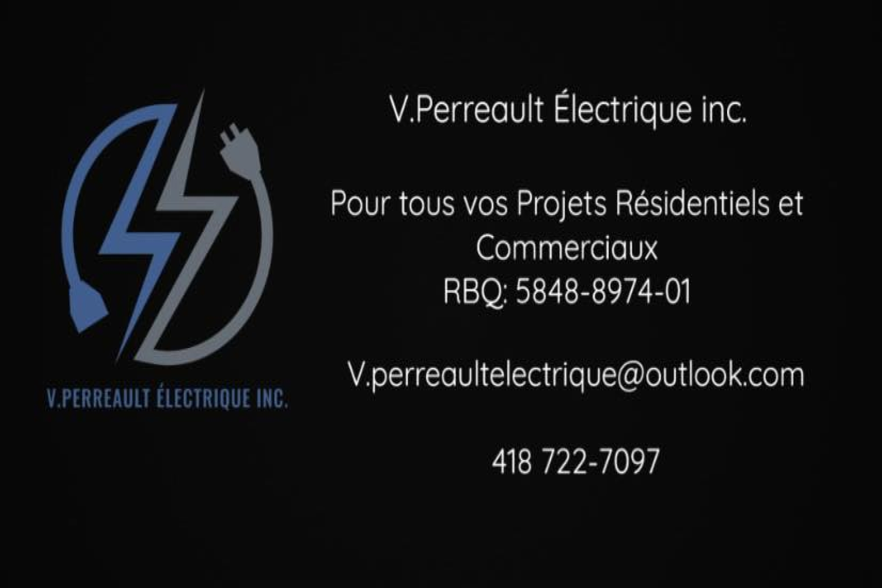 Carte de visite recto de V.PERREAULT ÉLECTRIQUE INC