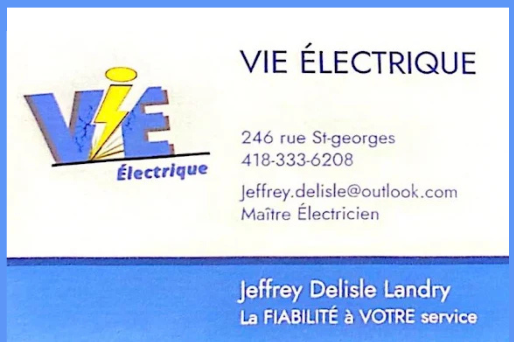Carte de visite recto de VIE ÉLECTRIQUE INC