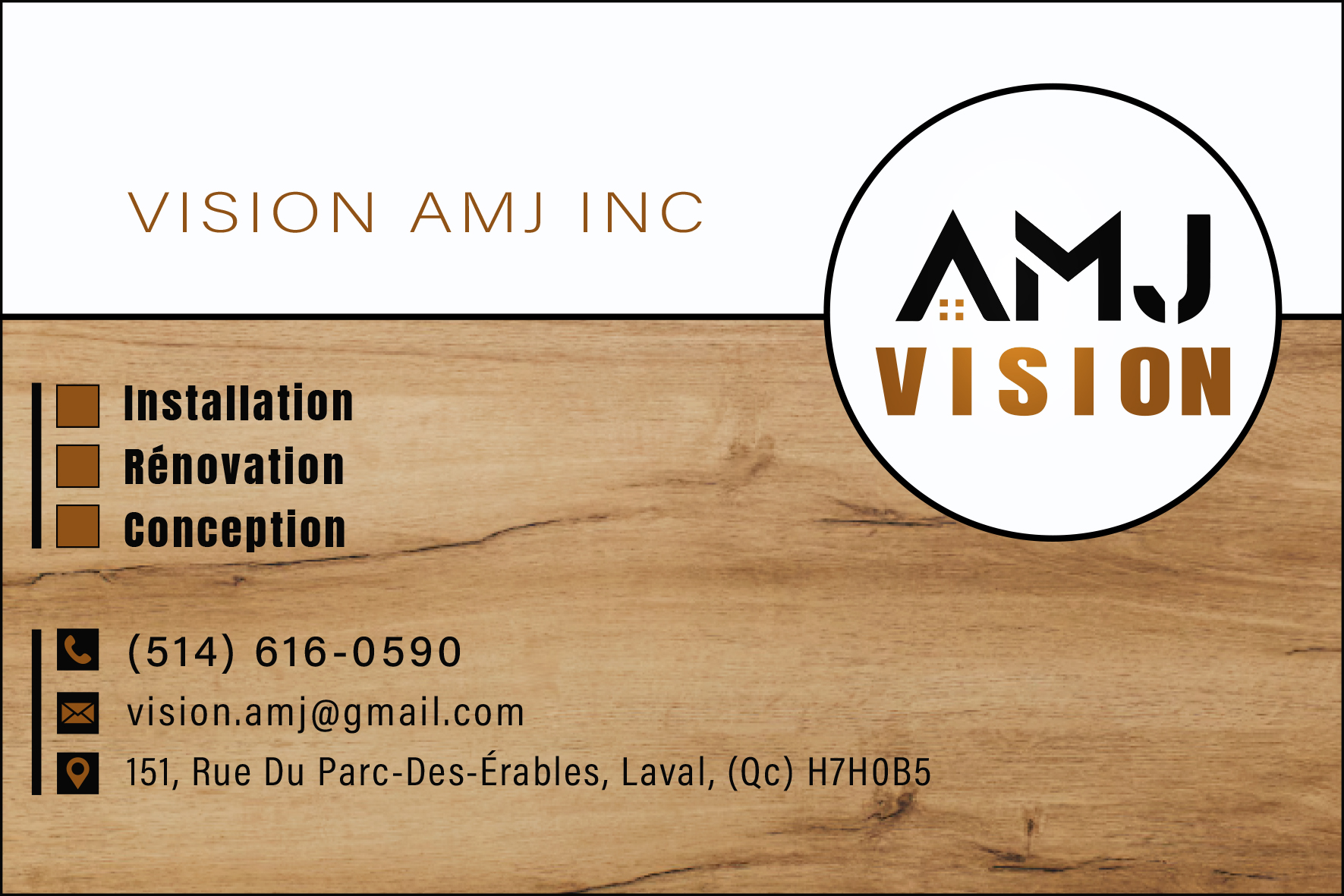 Carte de visite recto de VISION AMJ INC