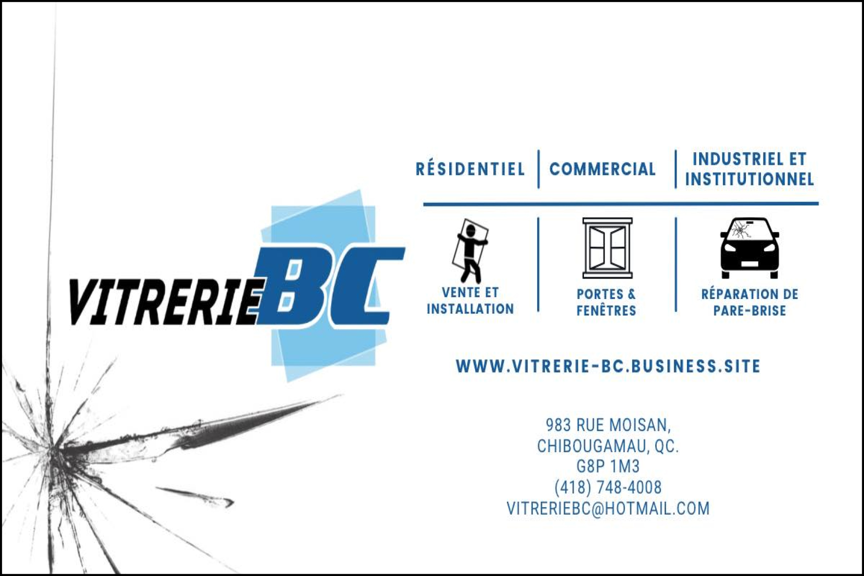 Carte de visite recto de VITRERIE BC 9389-4814 QUÉBEC INC