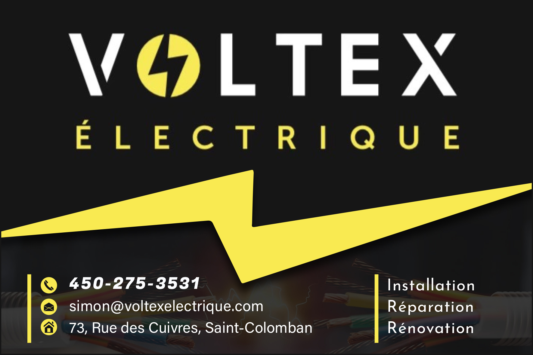 Carte de visite recto de VOLTEX ÉLECTRIQUE INC